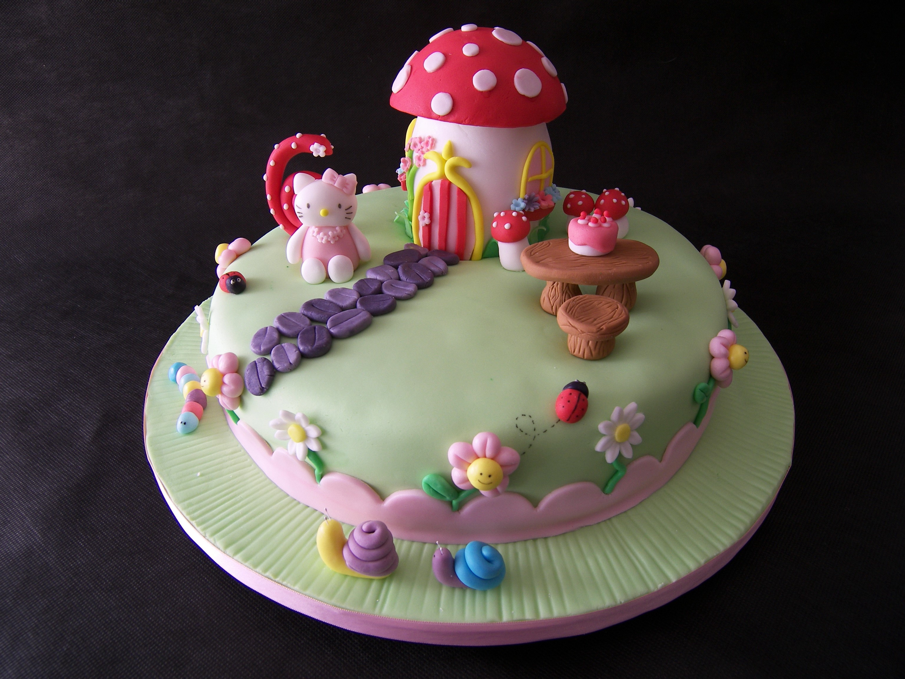 Hello Kitty Mushroom House Cake HD Wallpaper