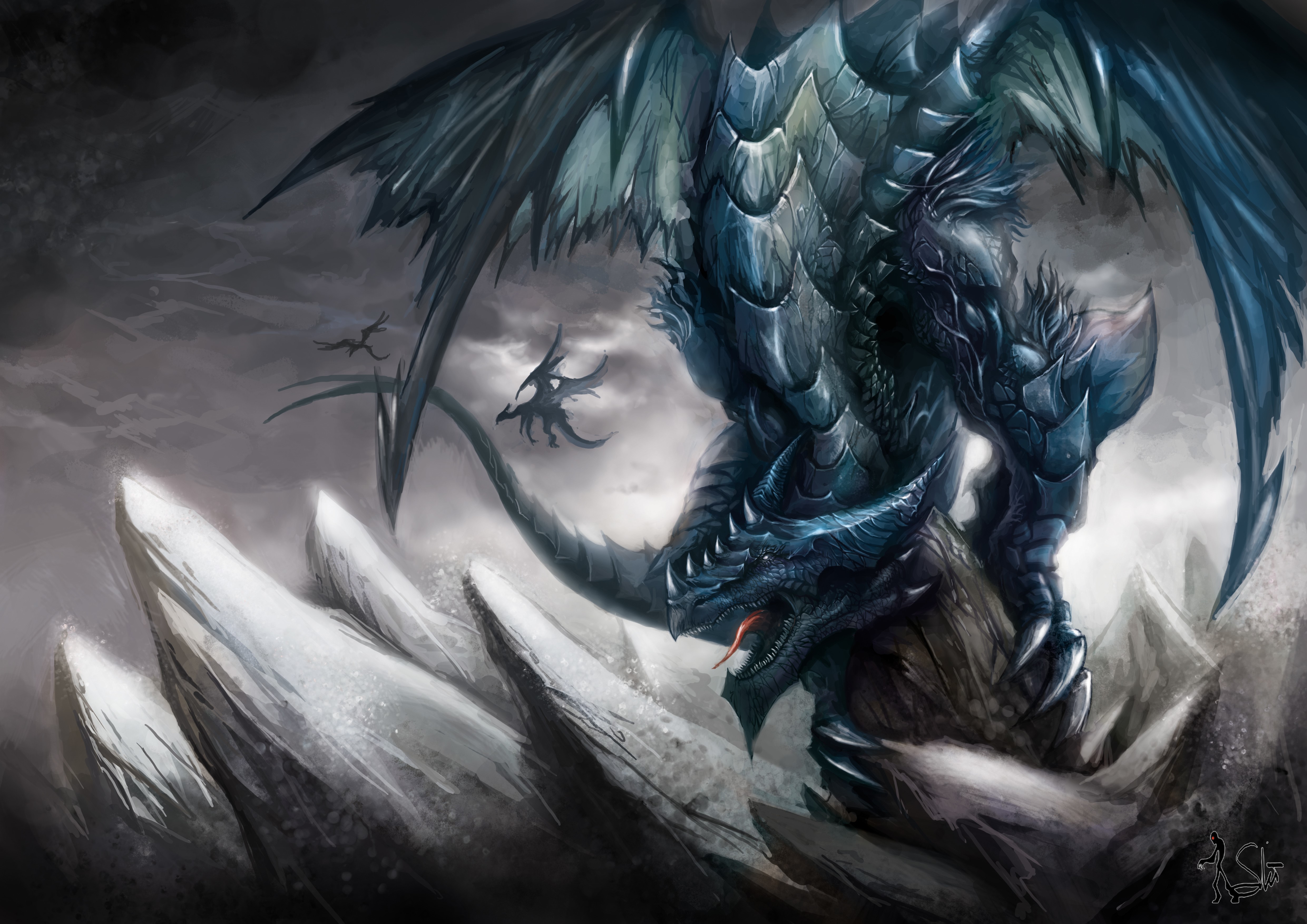 4K Dragons in a stormy sky HD Wallpaper