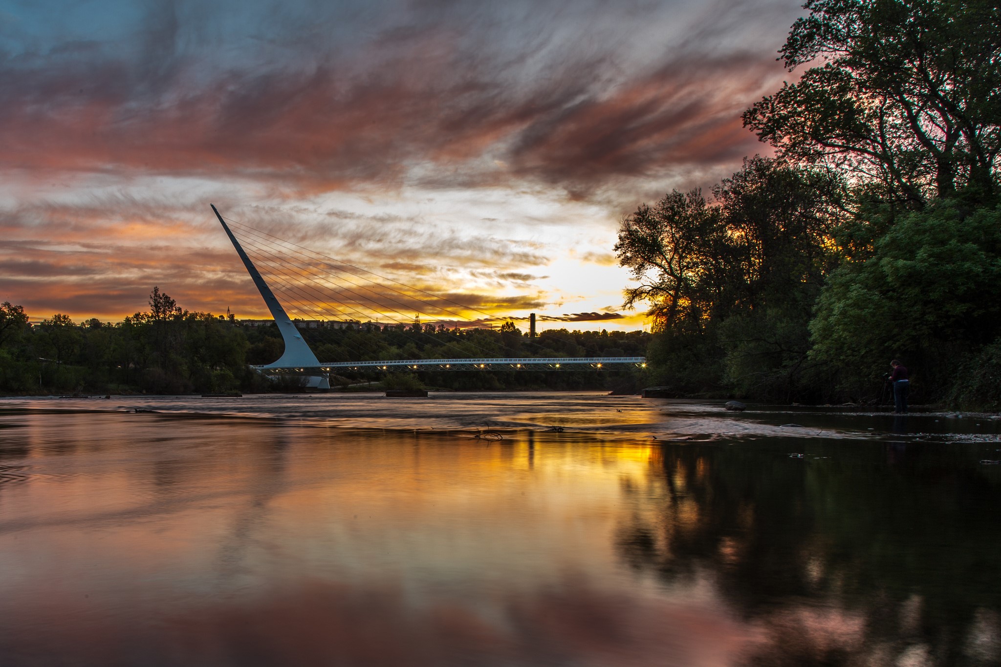Sundial Bridge at Sunset over Sacramento River, California HD Wallpaper