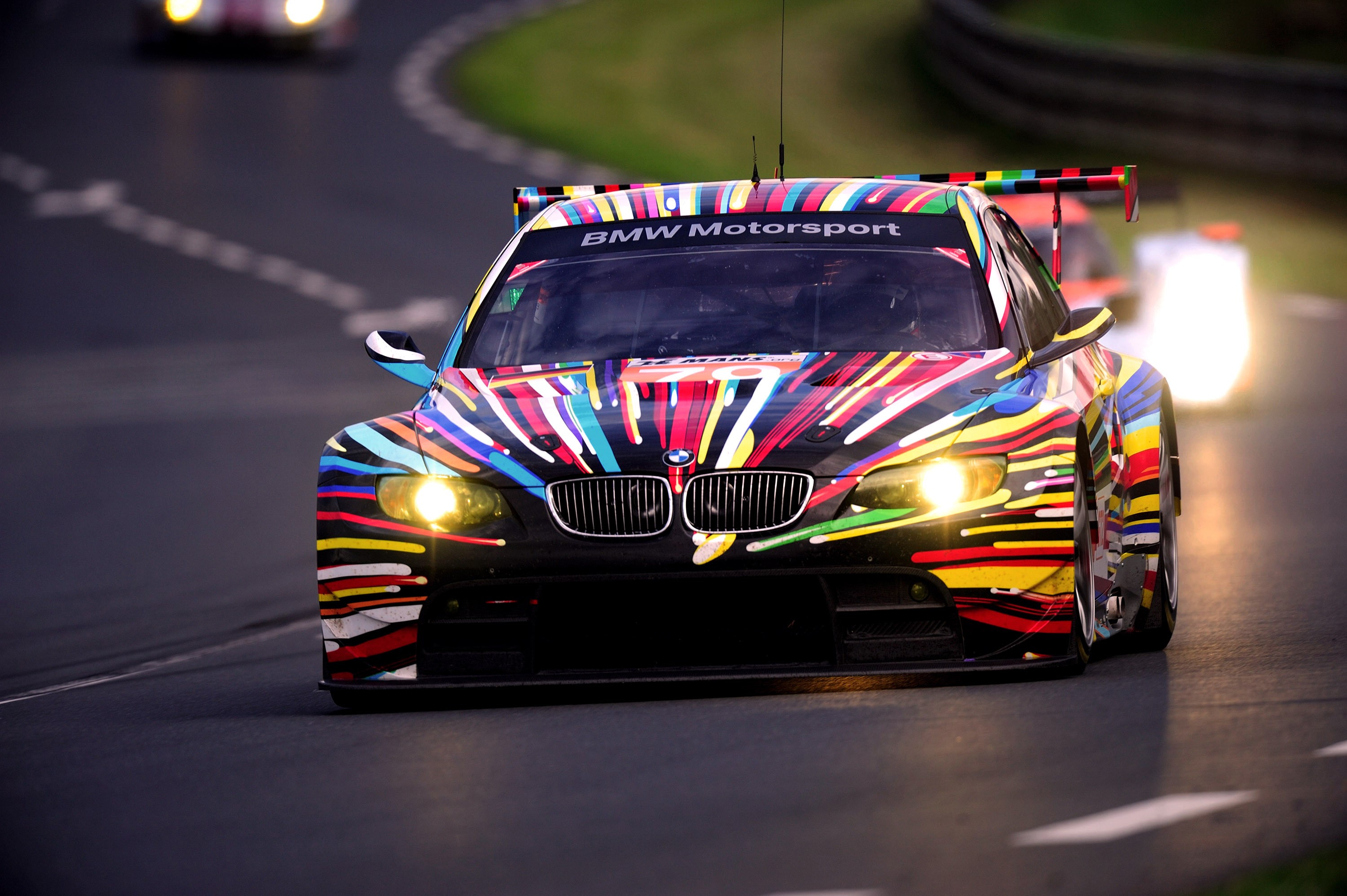 BMW M3 GT2 race car with colorful livery HD Wallpaper