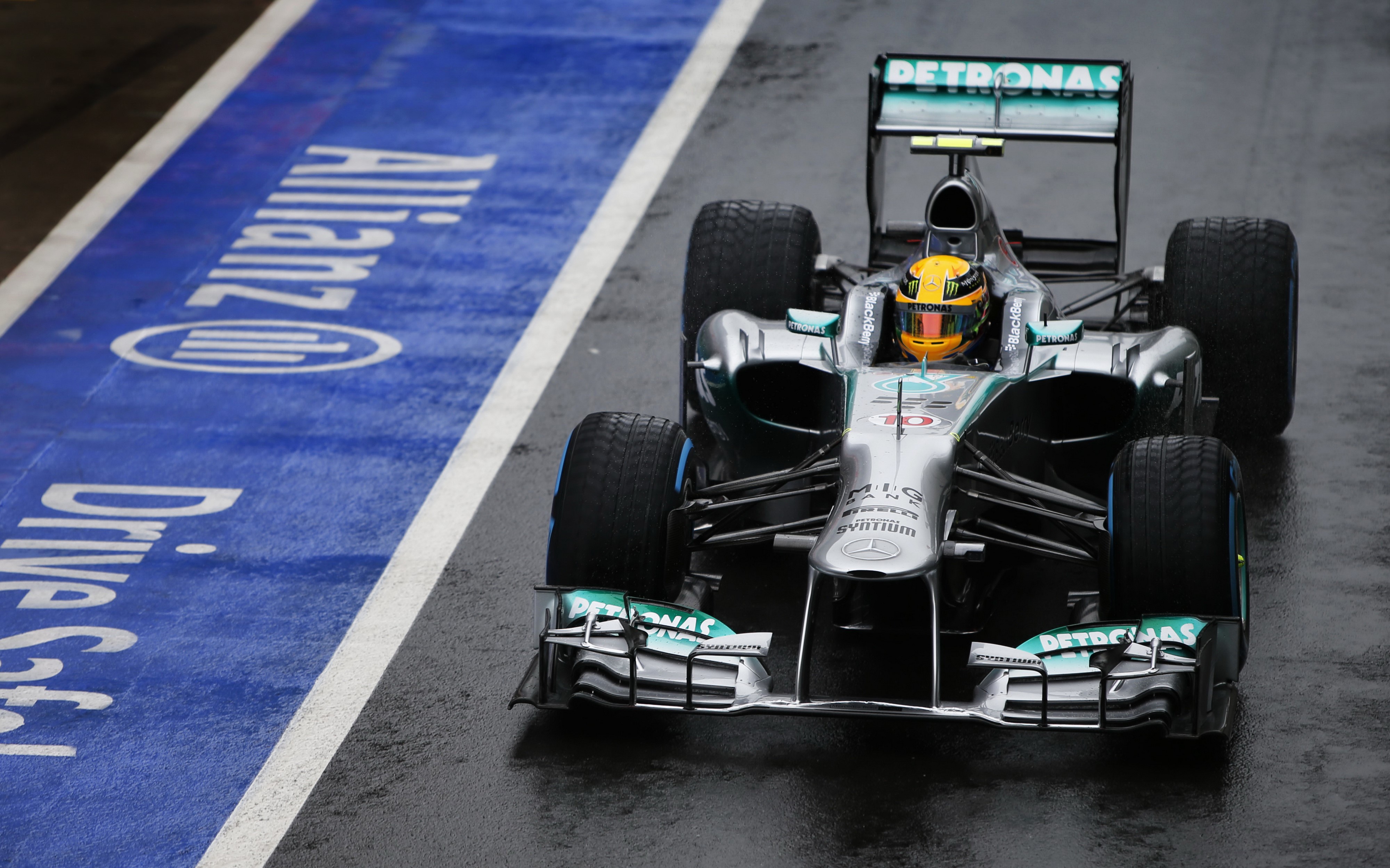 Formula 1 Mercedes on Wet Track HD Wallpaper