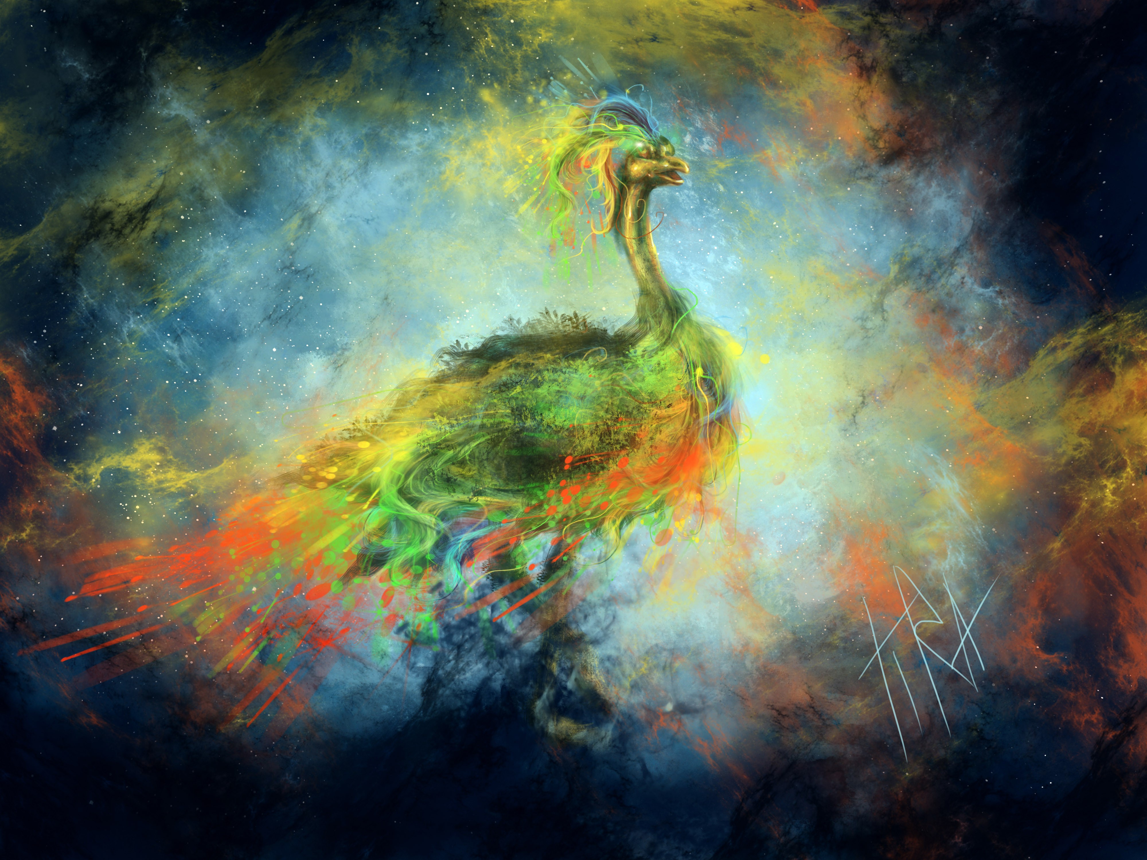 4K Peacock in Nebula HD Wallpaper