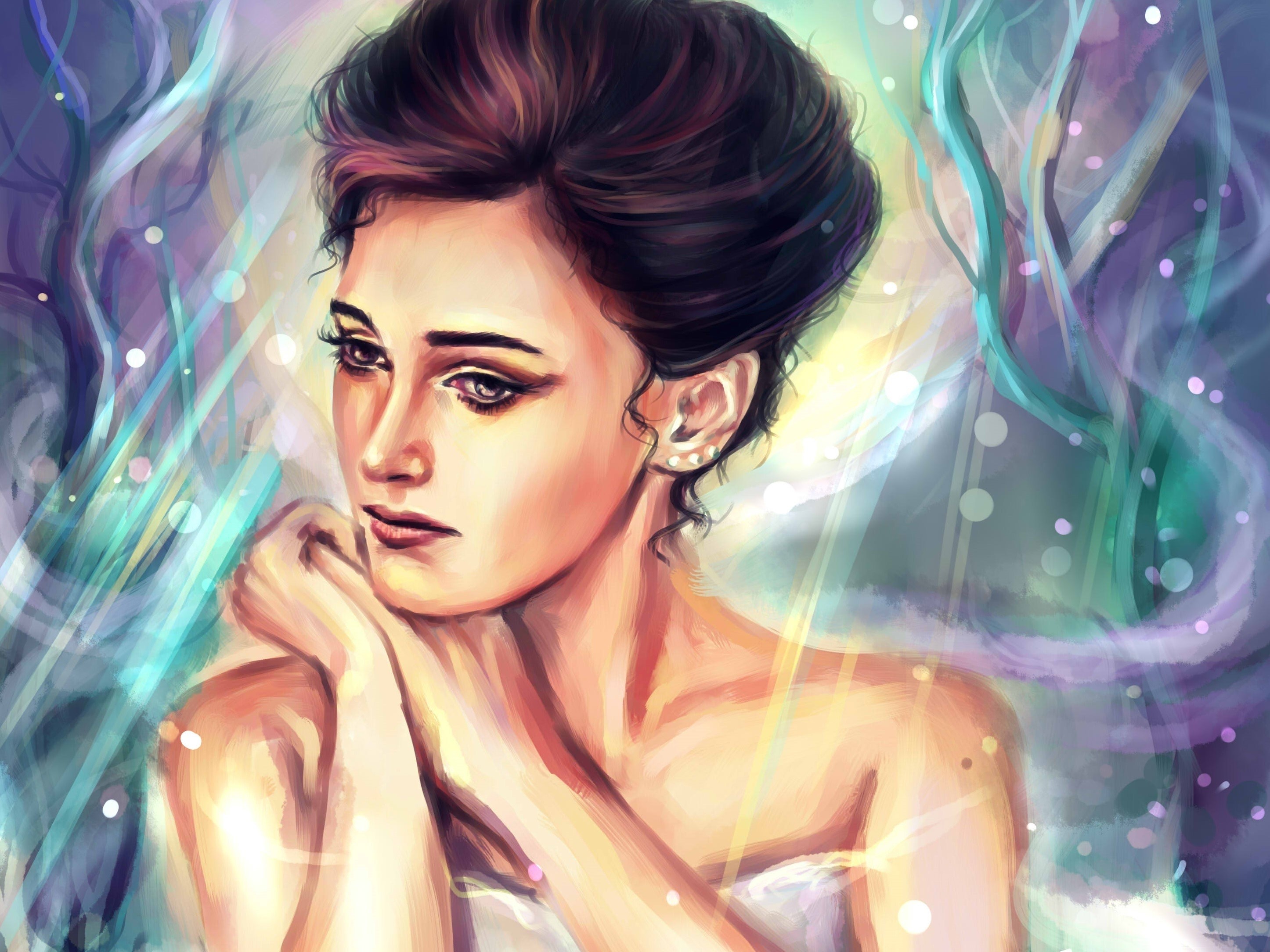 Painting of a woman with dark hair HD Wallpaper
