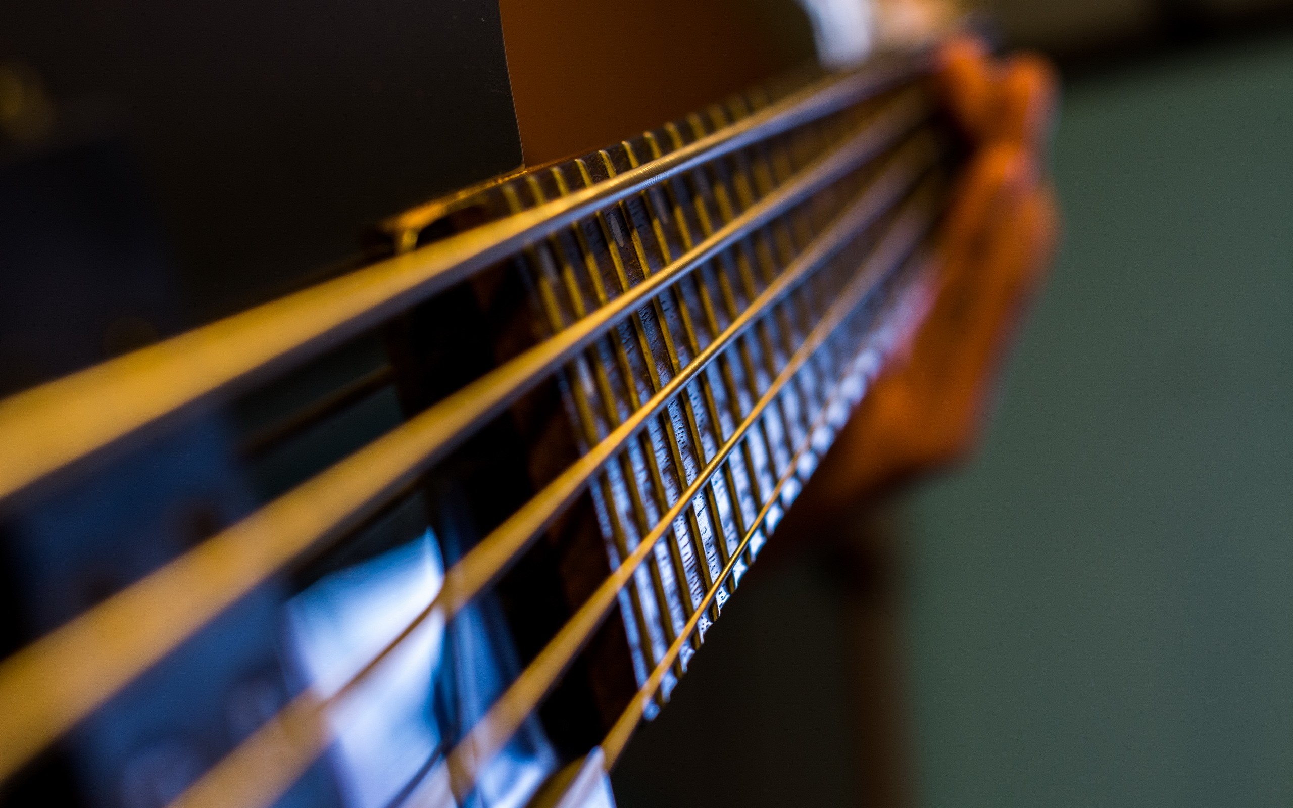 Close-up of a guitar neck and strings HD Wallpaper