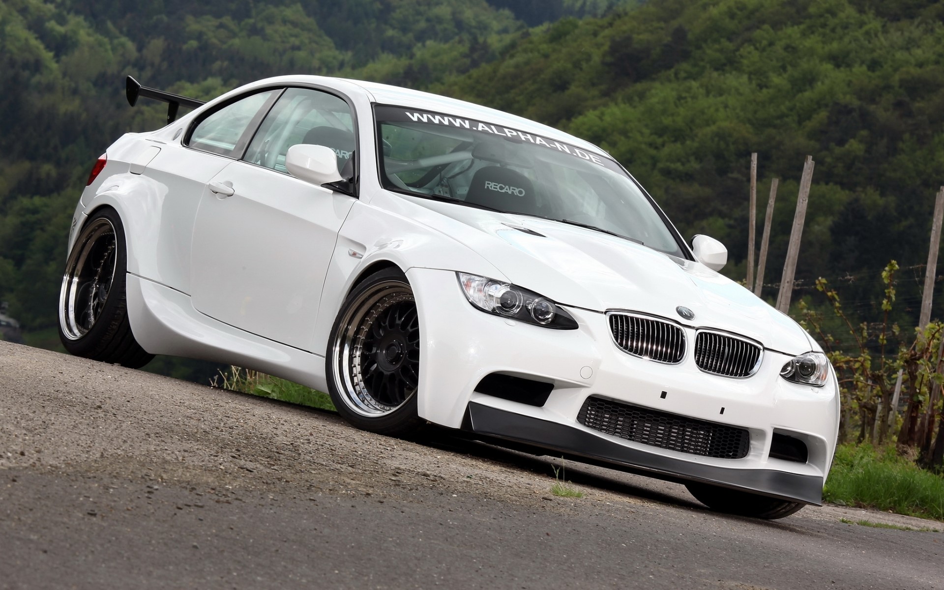 White BMW M3 E92 with racing modifications HD Wallpaper