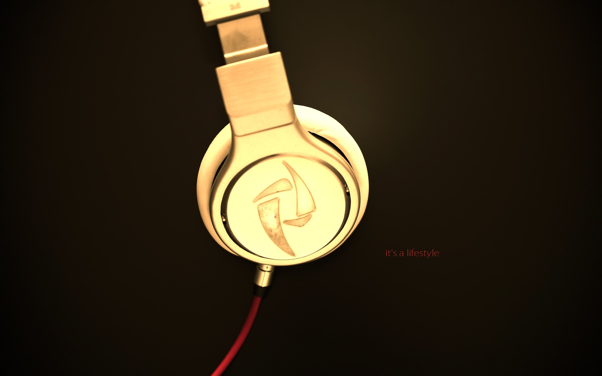 Close-up of a silver headphone with a red cord HD Wallpaper