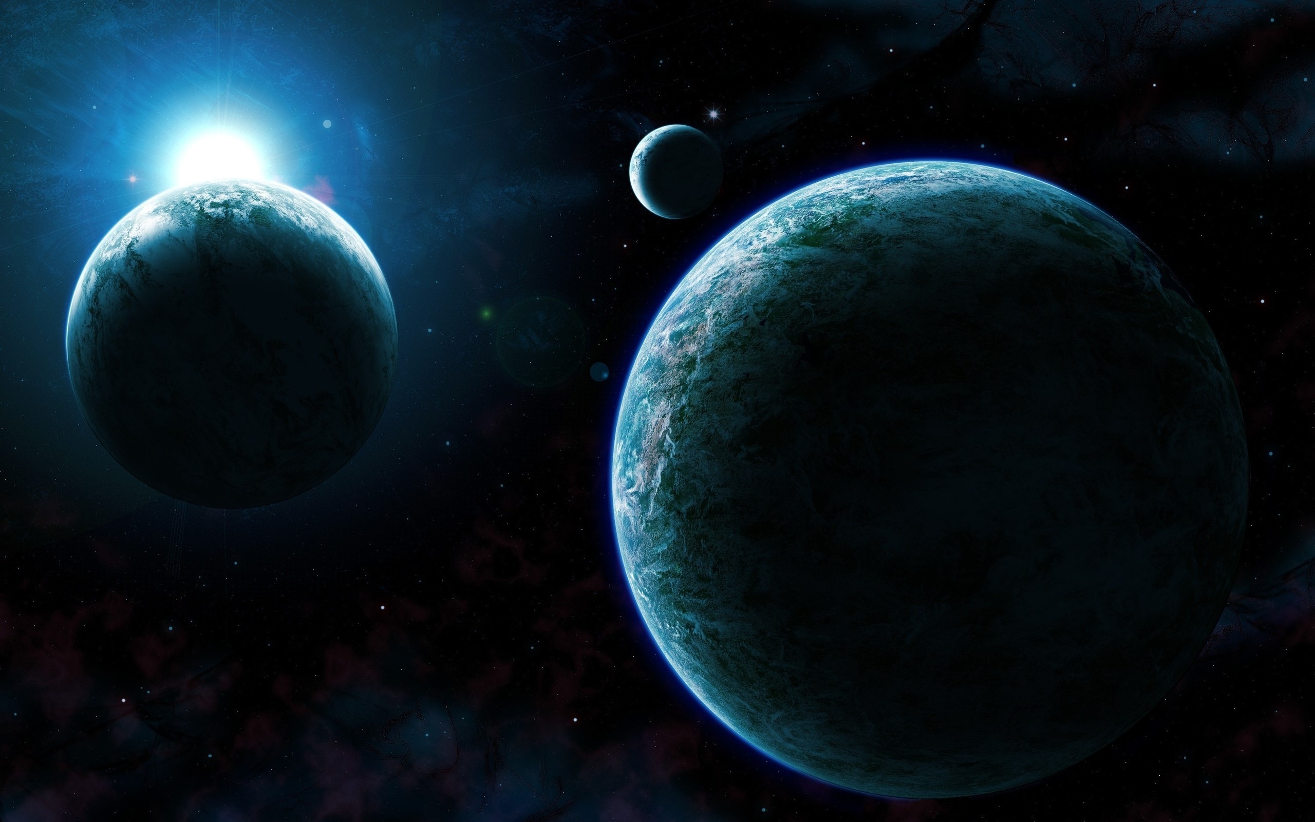Three planets in space with a bright star HD Wallpaper