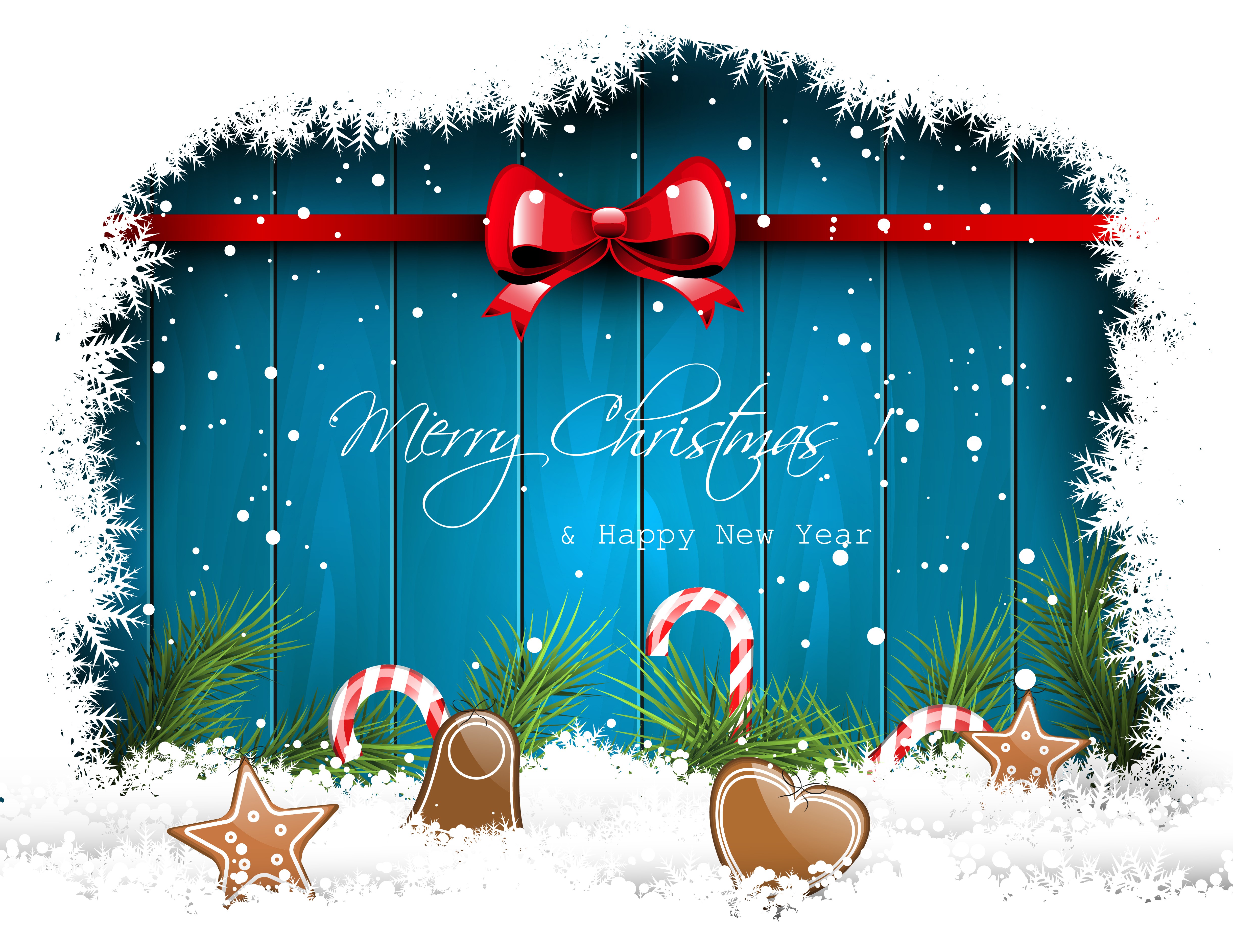 Christmas and New Year Blue Wooden Fence with Snowflakes HD Wallpaper