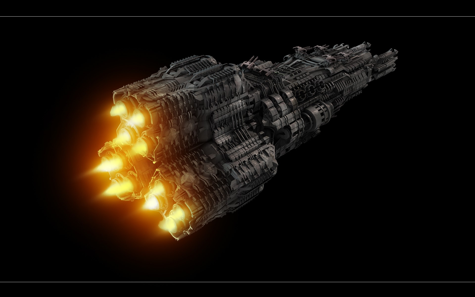 Starship with glowing engines in space HD Wallpaper