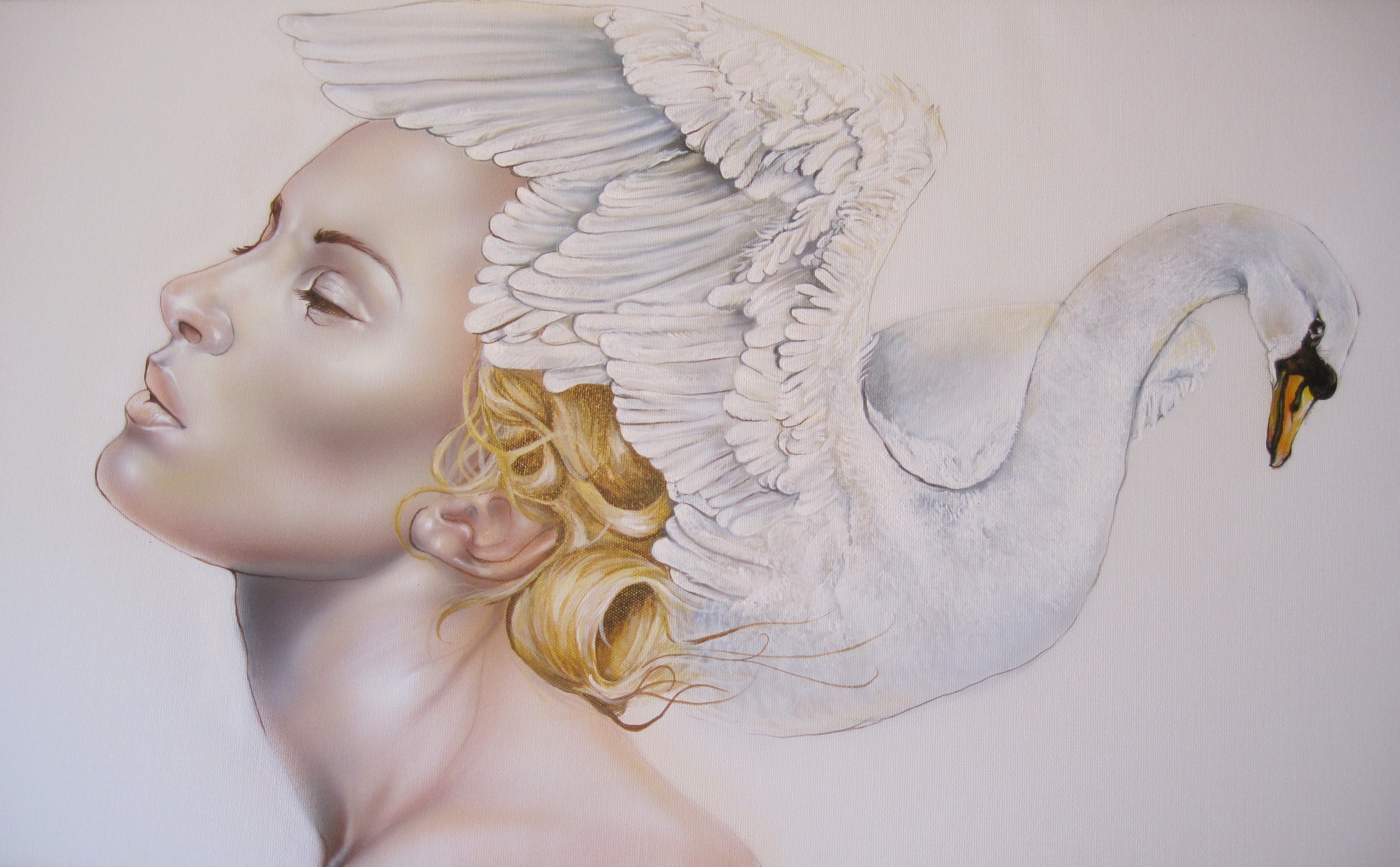 Painting Art of a Woman with Swan Wings by Robert Yancy HD Wallpaper
