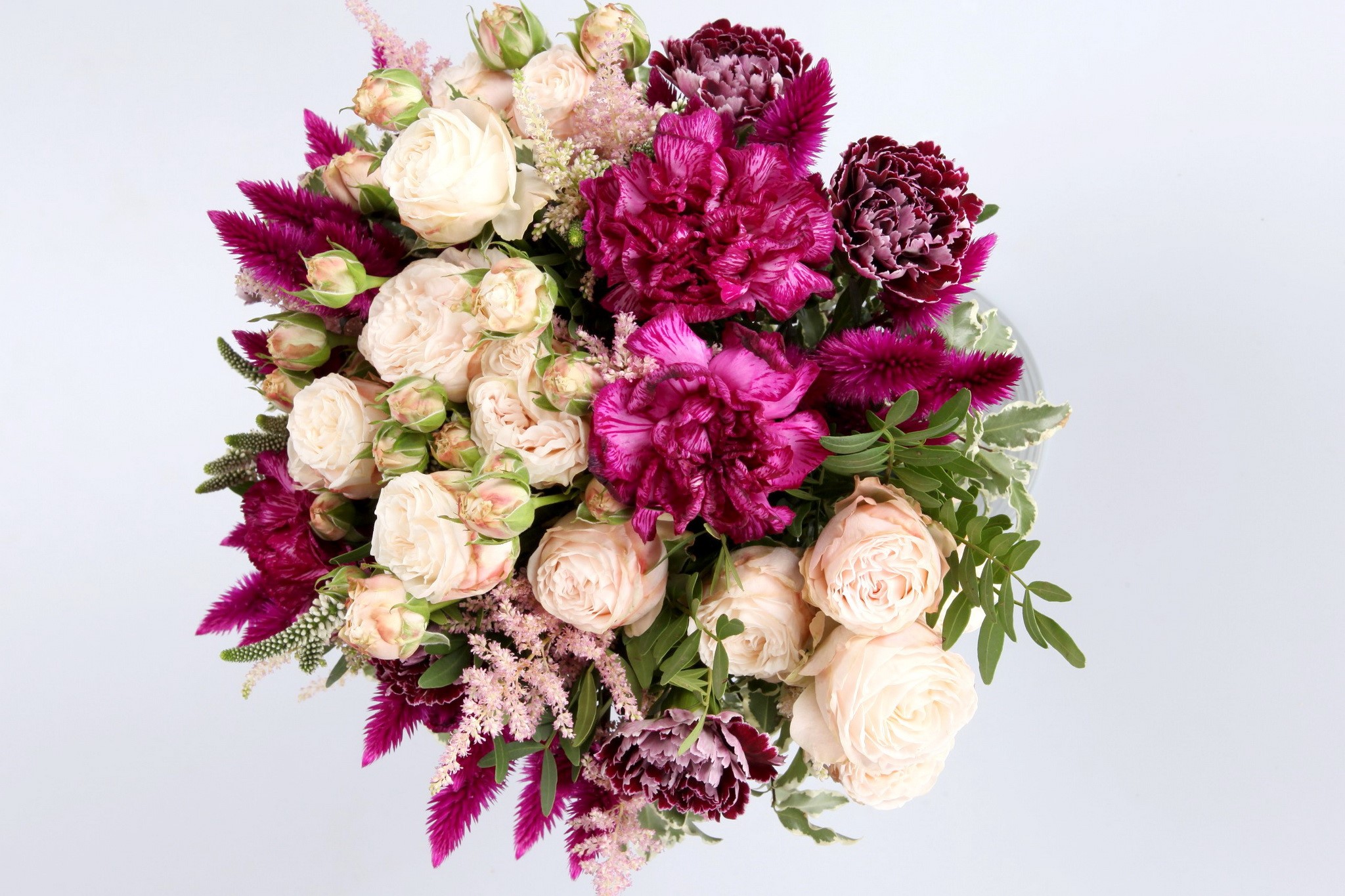Bouquet of Roses and Celosia Flowers HD Wallpaper