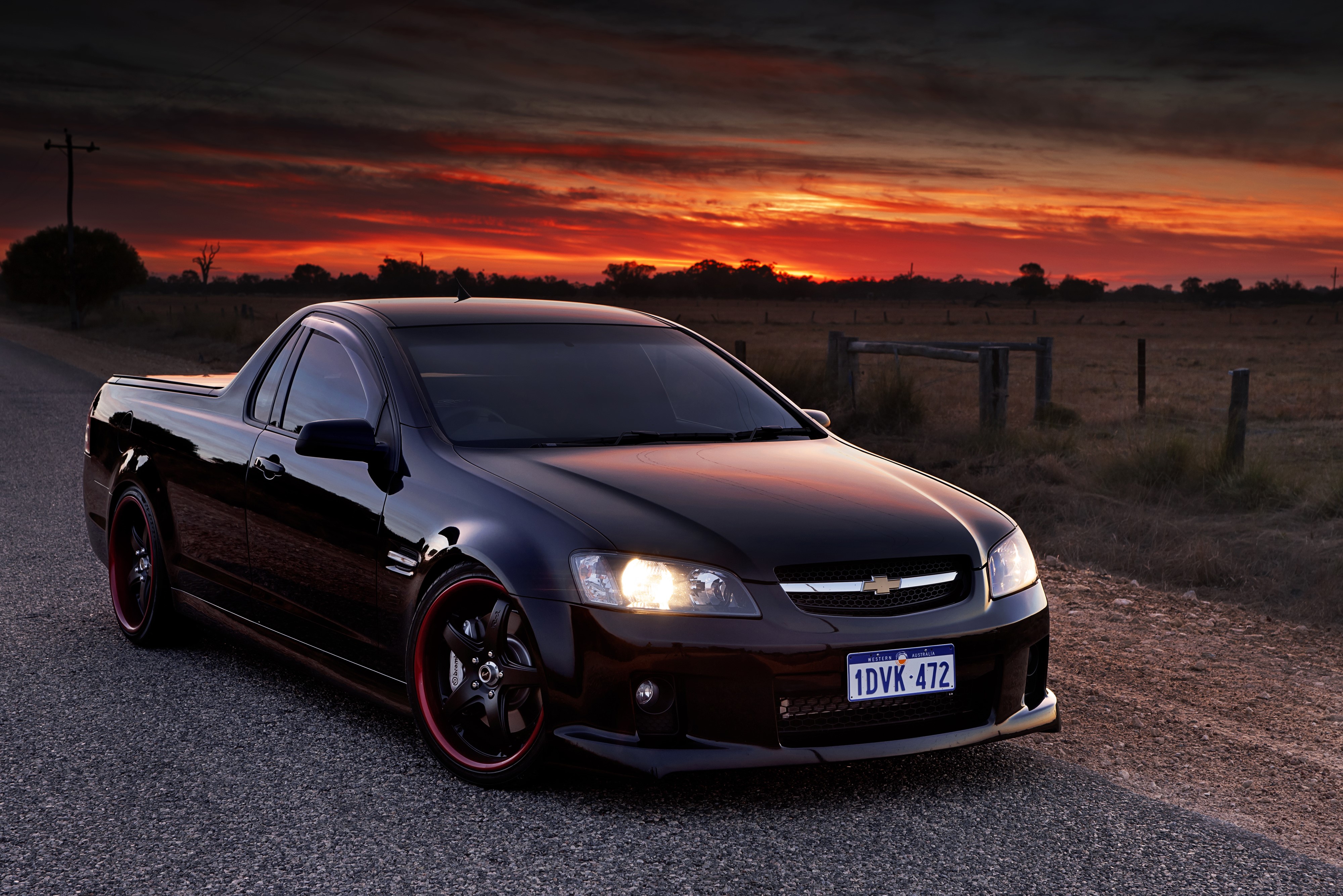 Black Chevrolet Lumina SS Ute at Sunset HD Wallpaper