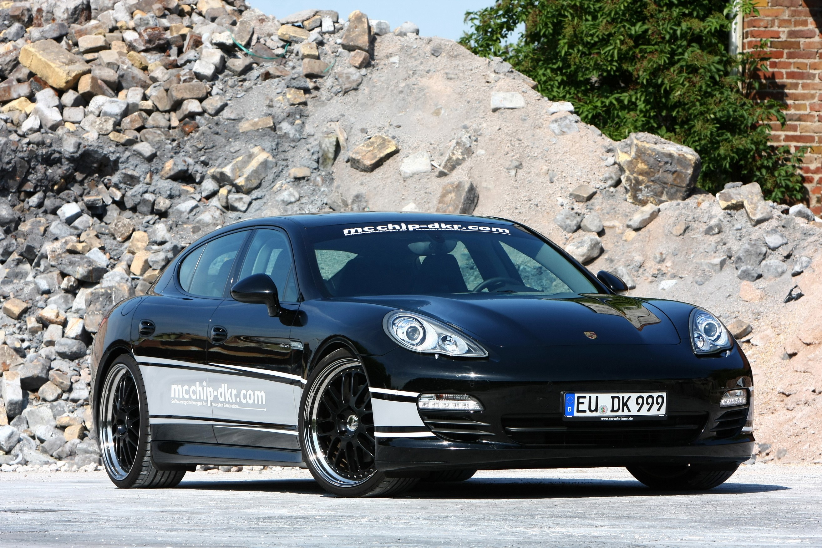 Black 2012 Porsche Panamera with custom decals HD Wallpaper