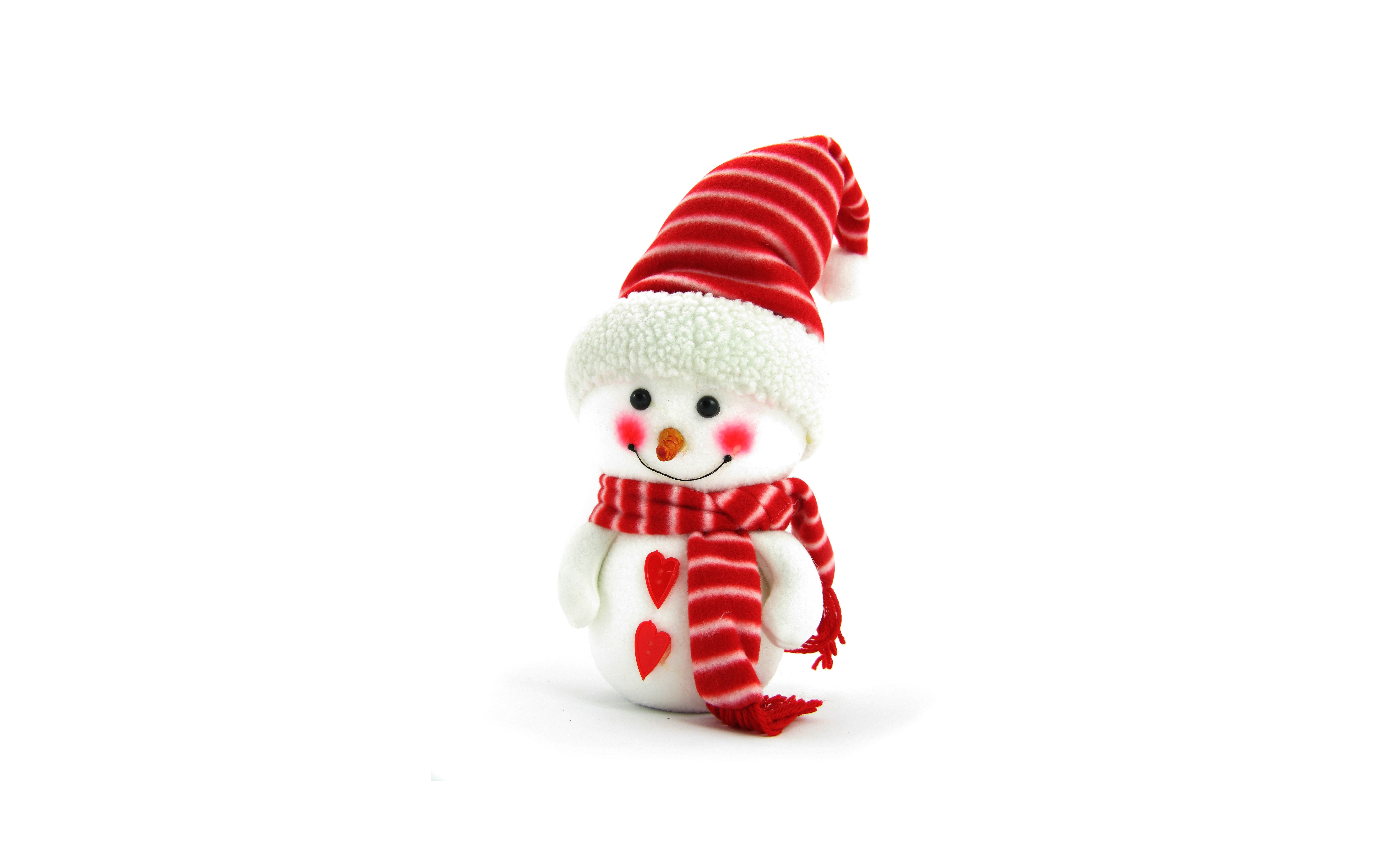 Christmas Snowman Toy with Red Striped Hat and Scarf HD Wallpaper