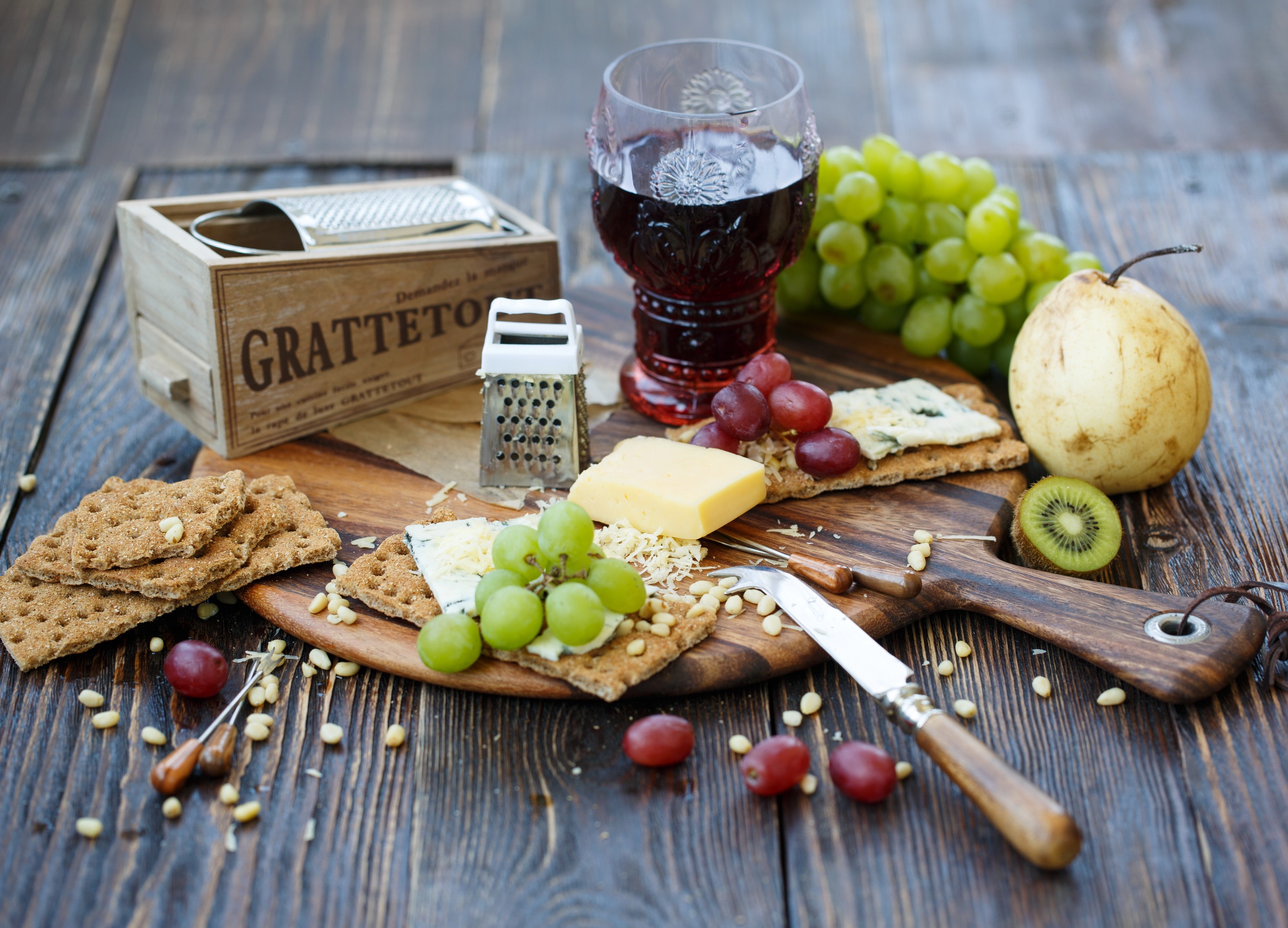 Cheese and Grapes Still Life with Wine and Grater HD Wallpaper