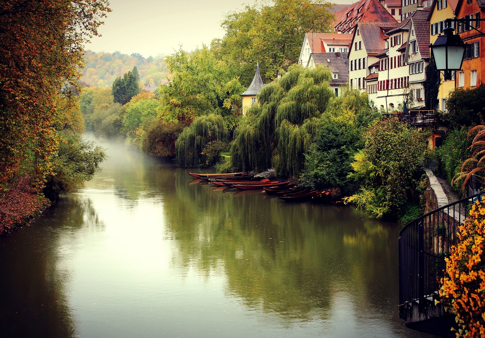 River with boats and buildings in Germany HD Wallpaper