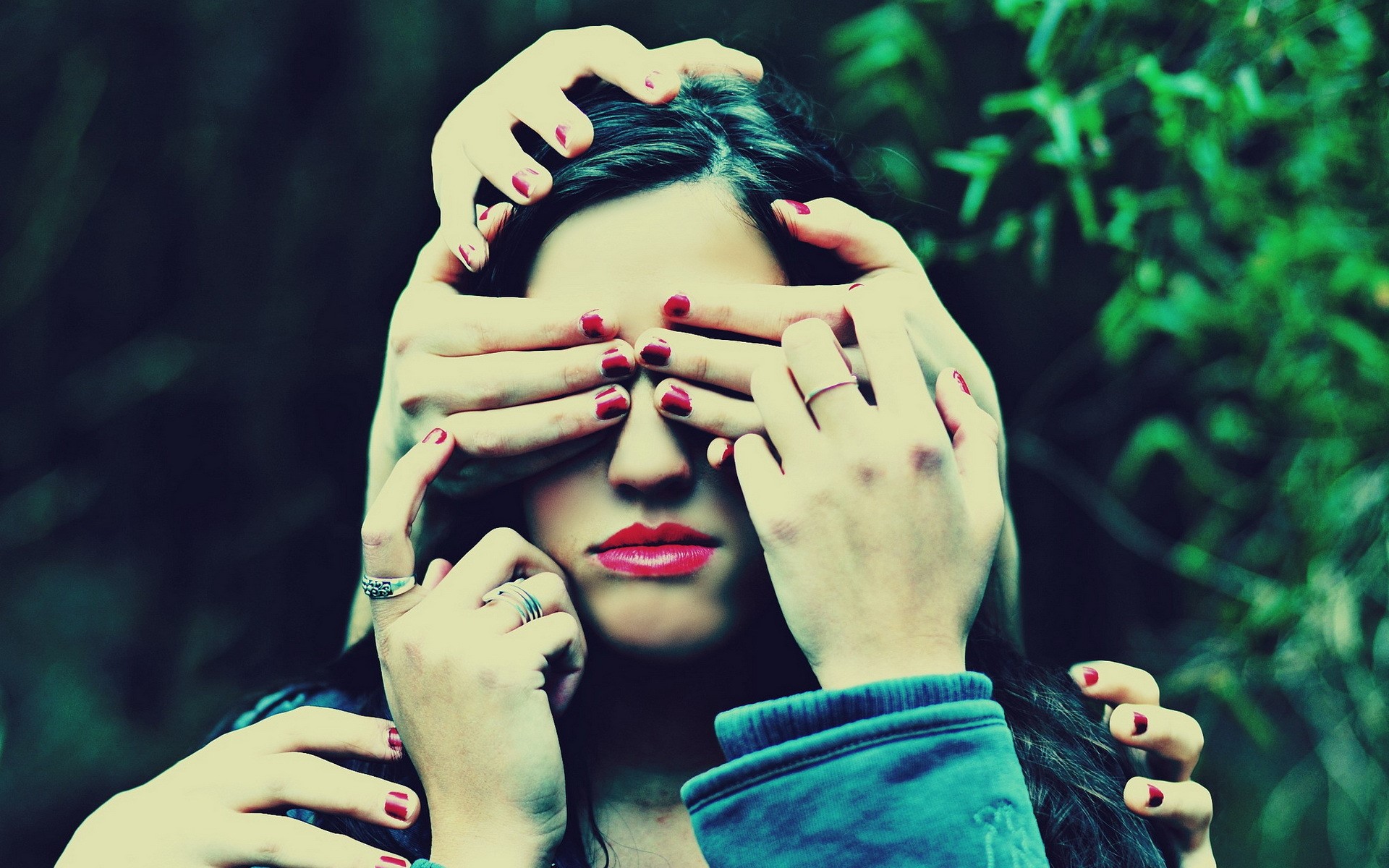 Woman with hands covering her eyes HD Wallpaper