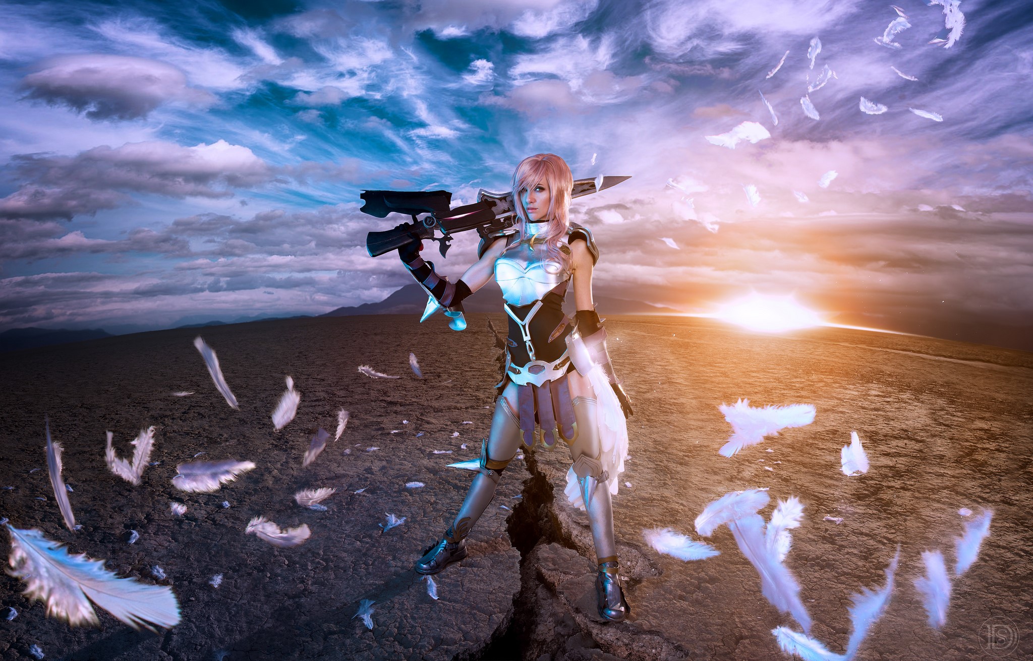Lightning from Final Fantasy XIII with feathers HD Wallpaper