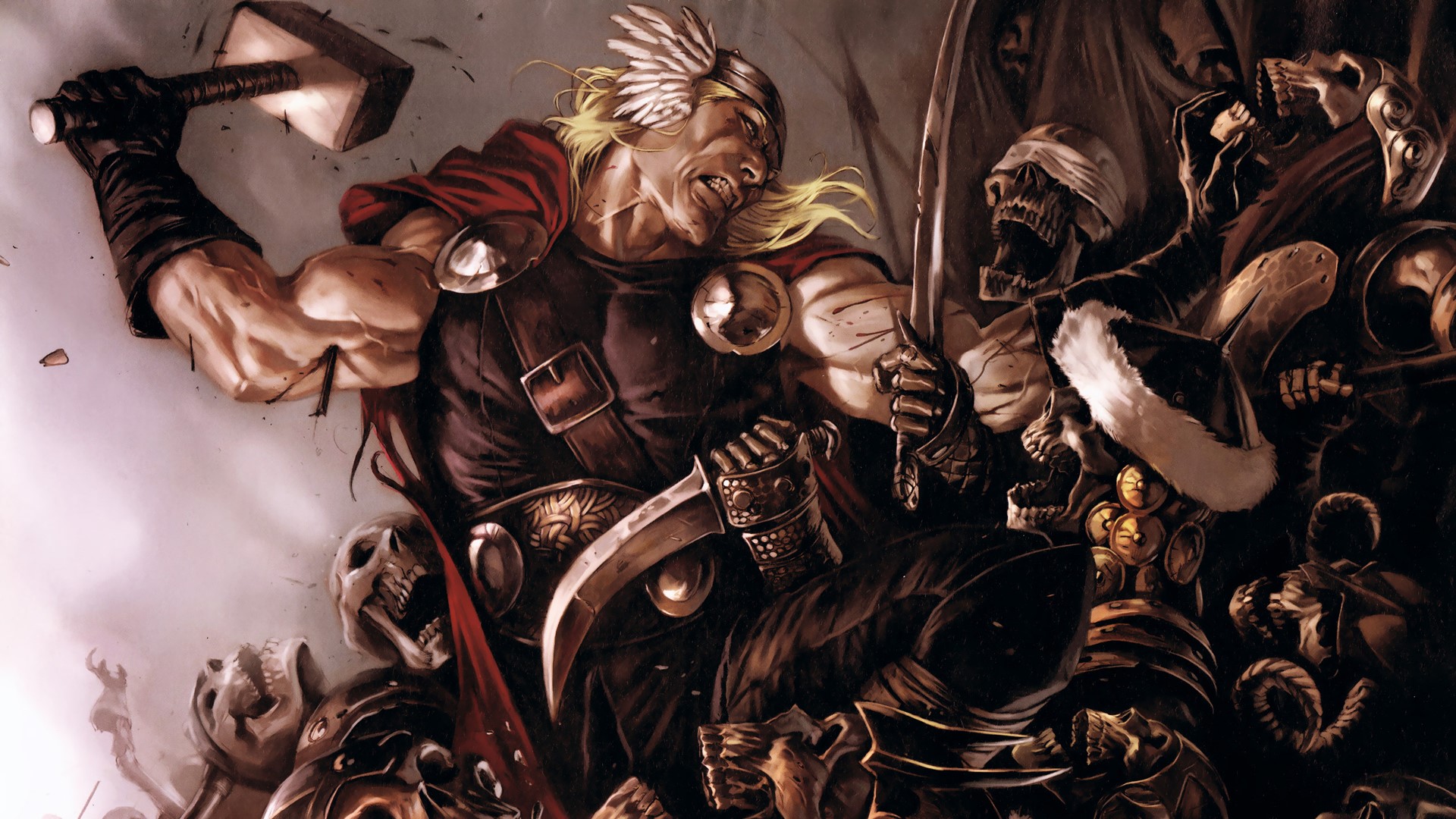 Thor battles undead warriors with Mjolnir HD Wallpaper