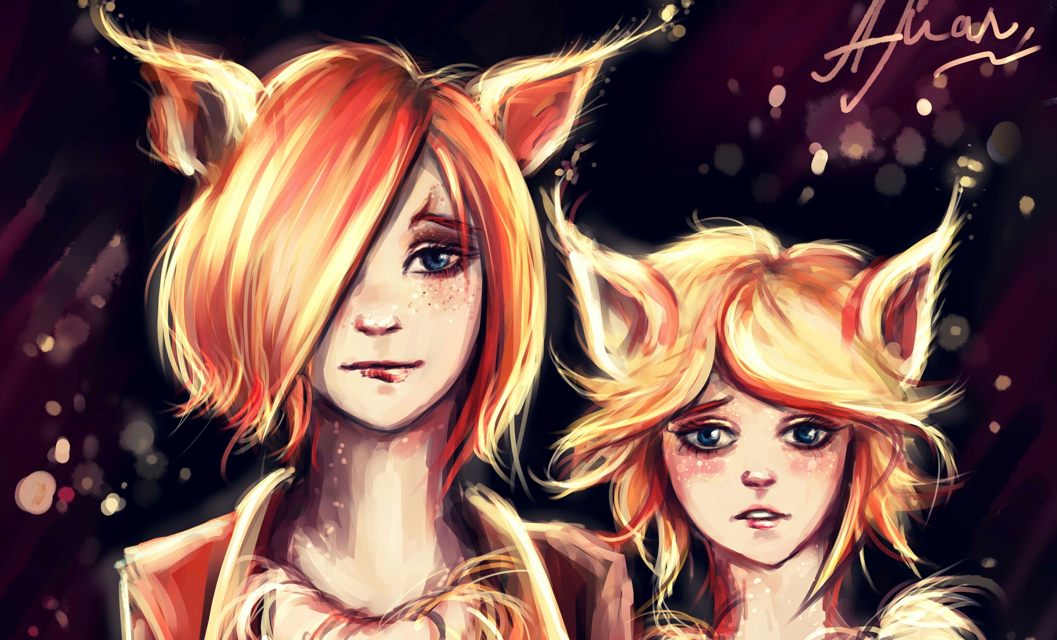 Two anime-style characters with fox ears HD Wallpaper