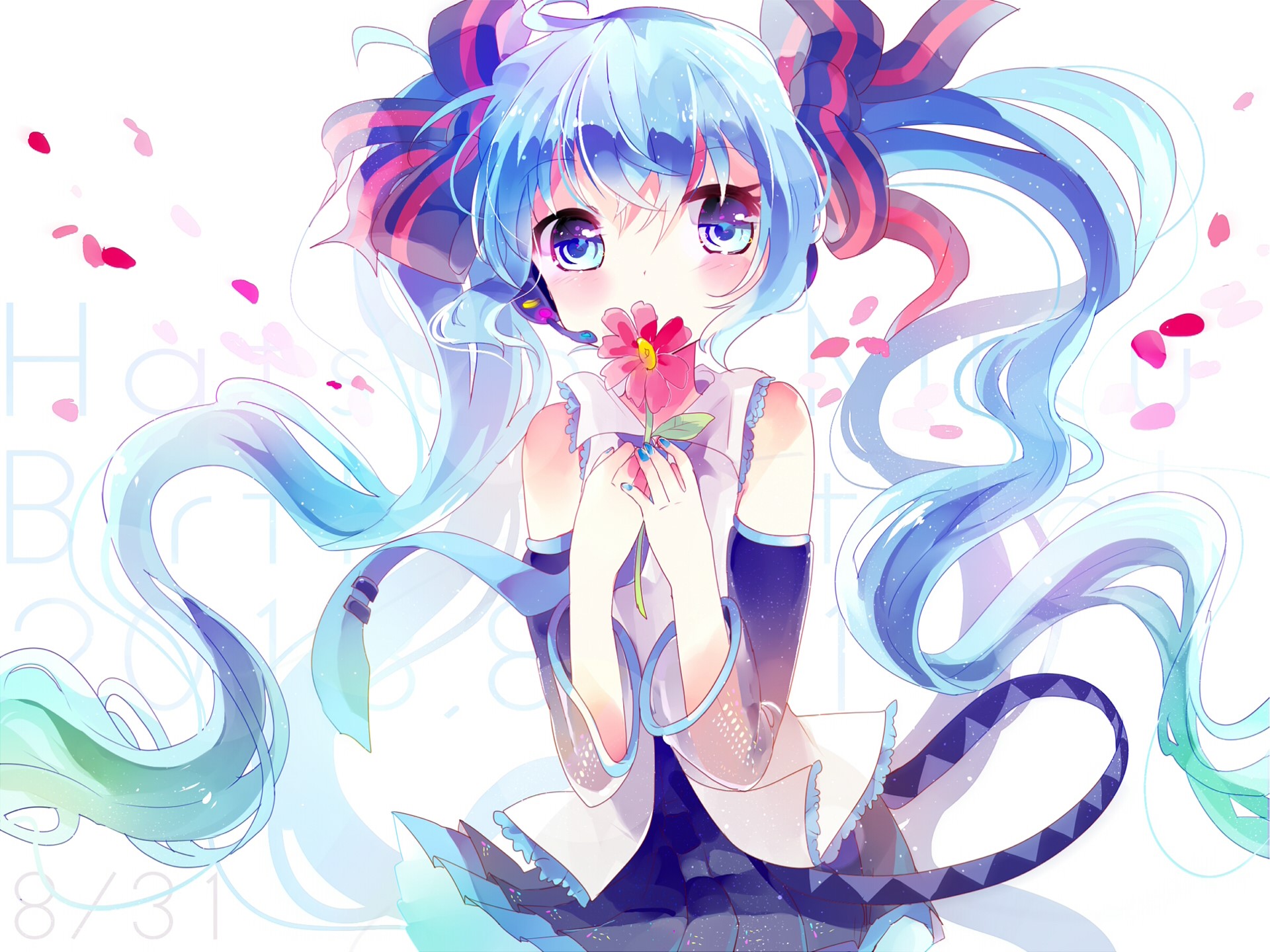Hatsune Miku holding a flower HD Wallpaper