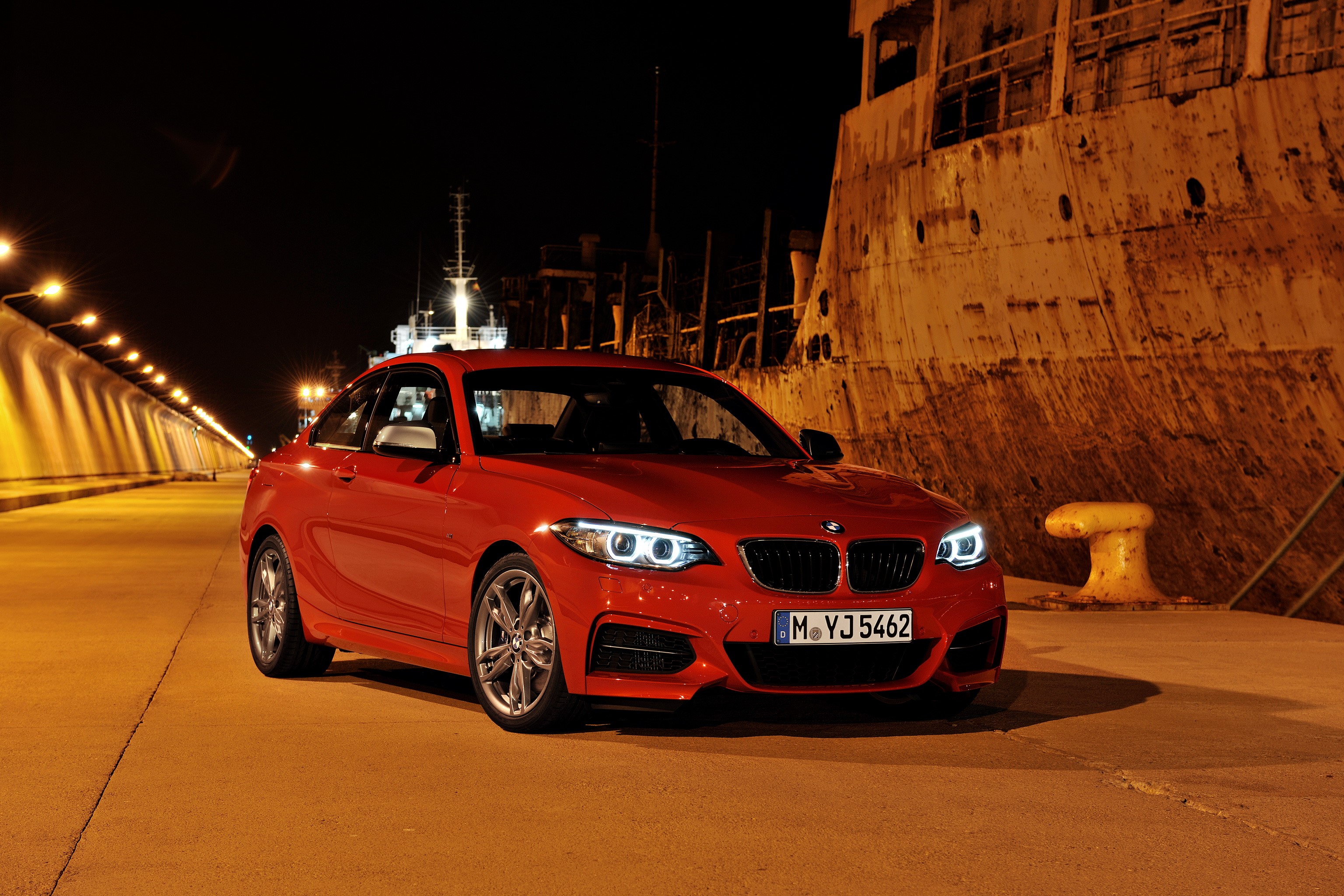 Red BMW M235i F22 parked at night HD Wallpaper