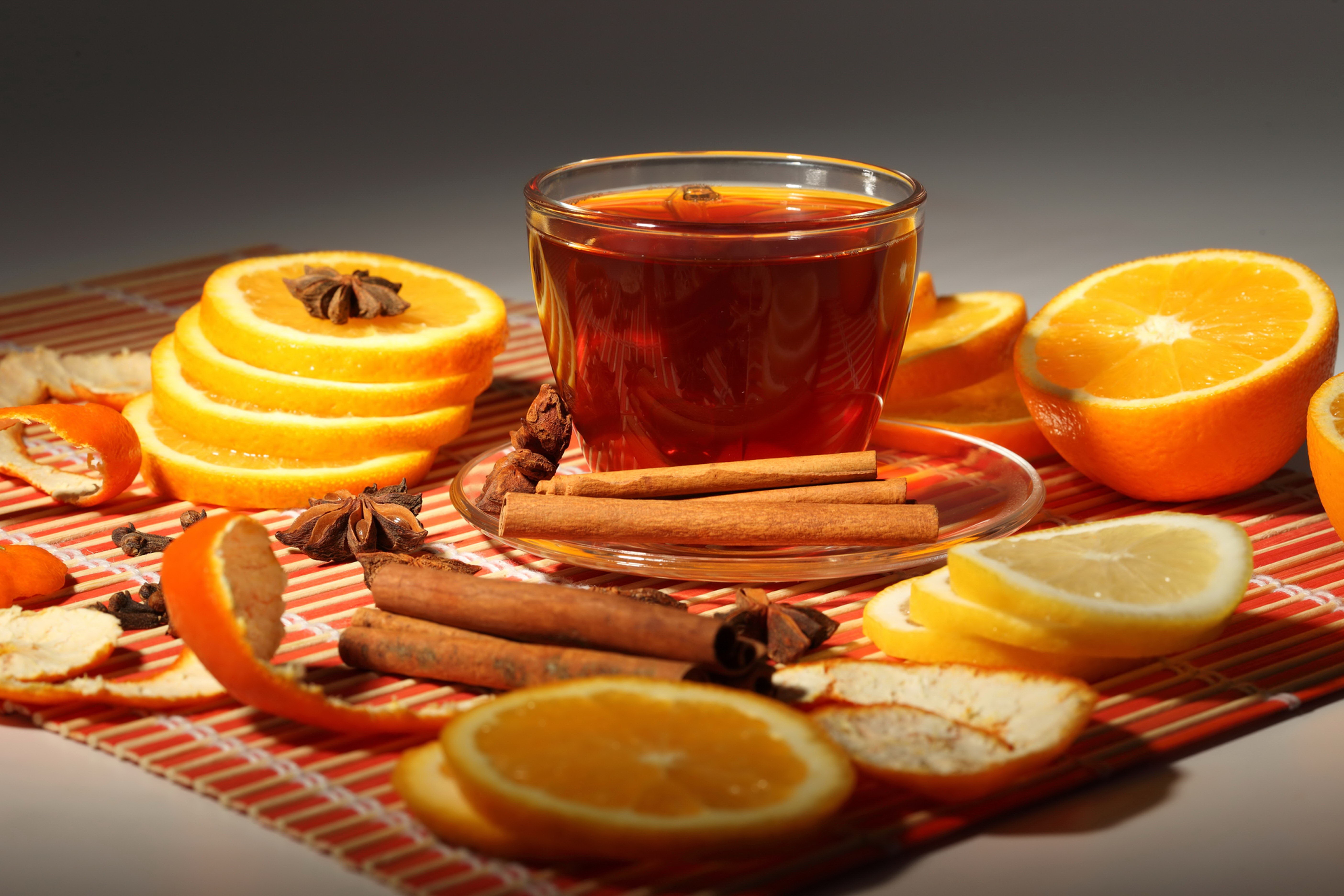 Tea with orange, cinnamon, and star anise HD Wallpaper