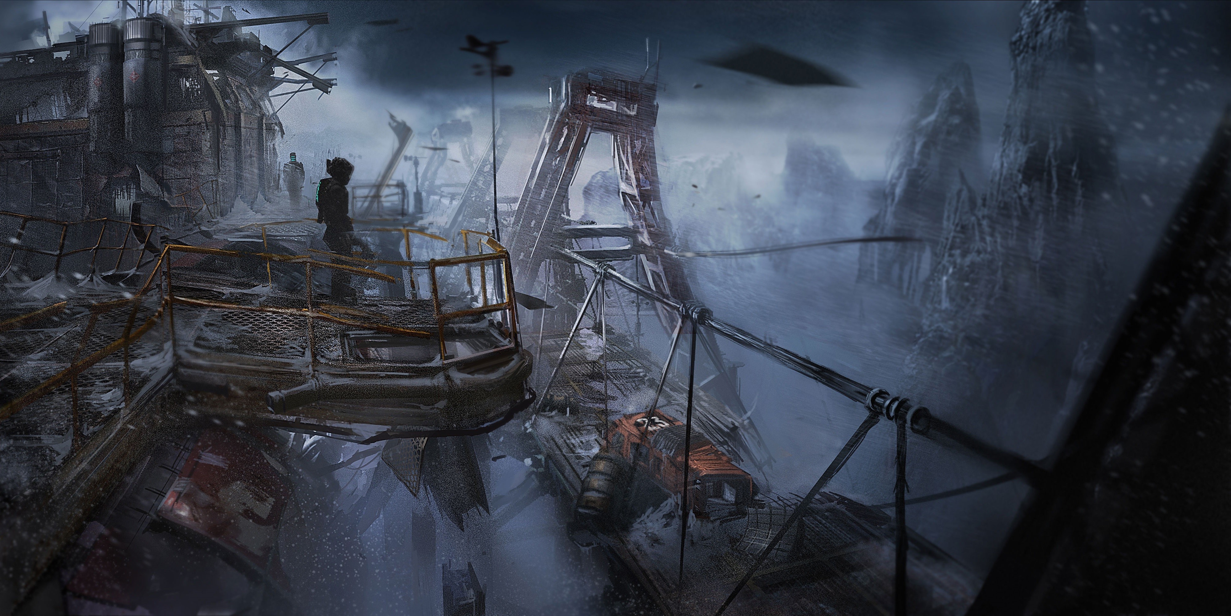 Fan art of Dead Space 3 with a desolate landscape HD Wallpaper