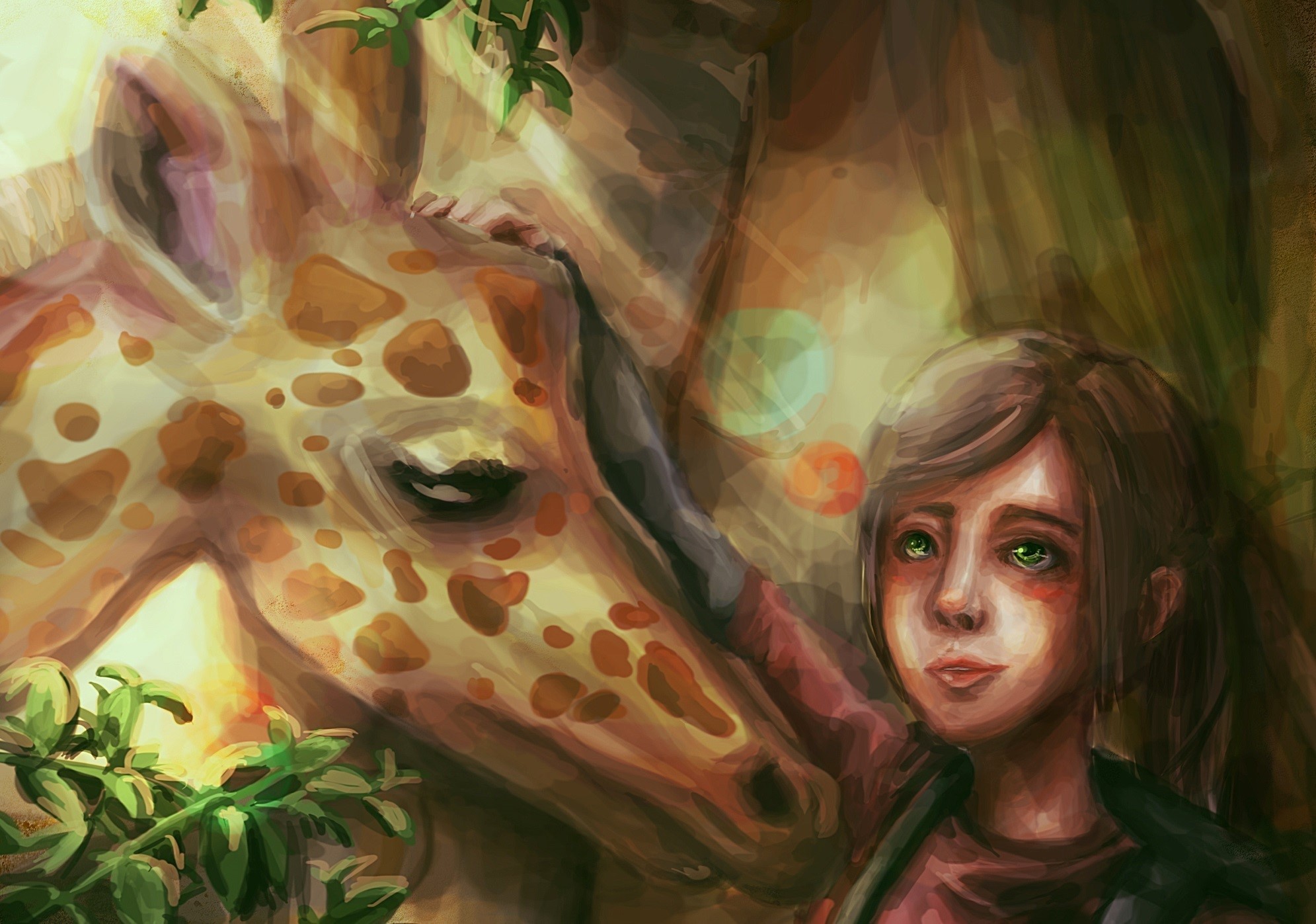 Ellie from The Last of Us with a giraffe HD Wallpaper