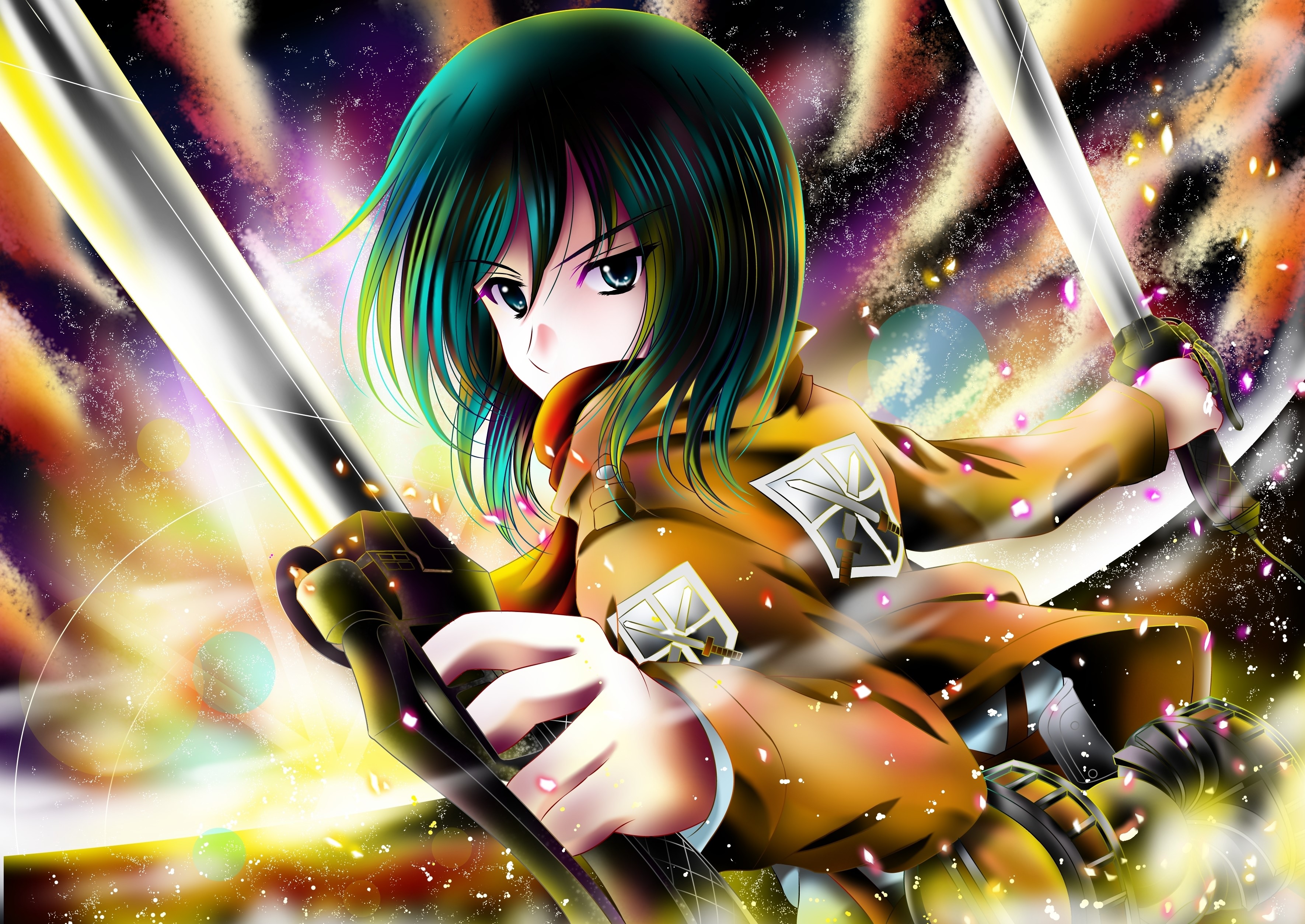 Mikasa Ackerman from Attack on Titan with swords HD Wallpaper
