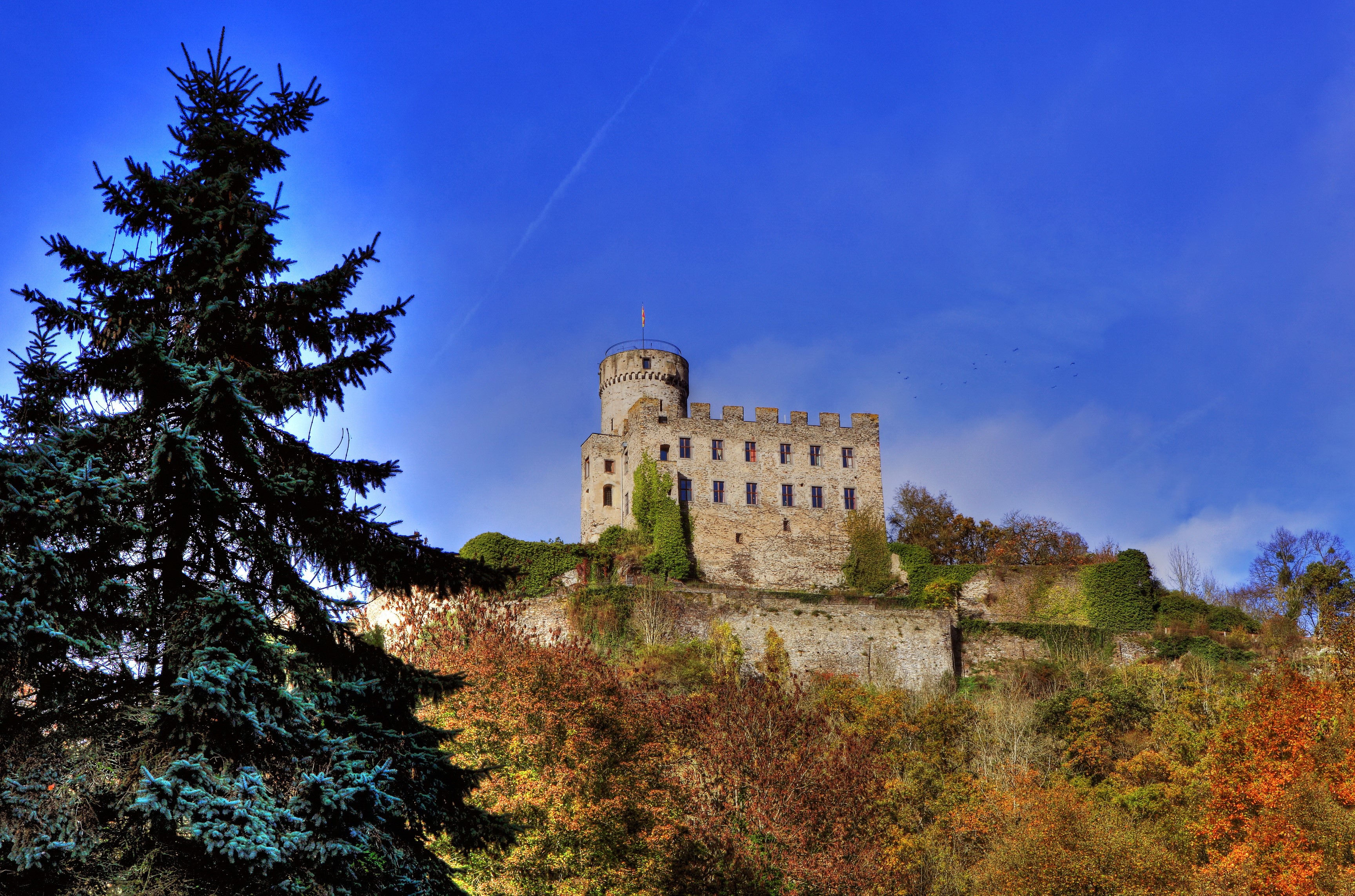 Burg Pyrmont Castle in Germany with Autumn Trees HD Wallpaper