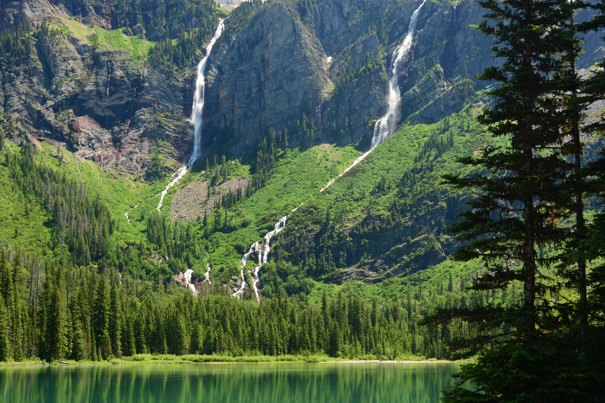Avalanche Glacier and Waterfalls in Glacier National Park, Montana HD Wallpaper