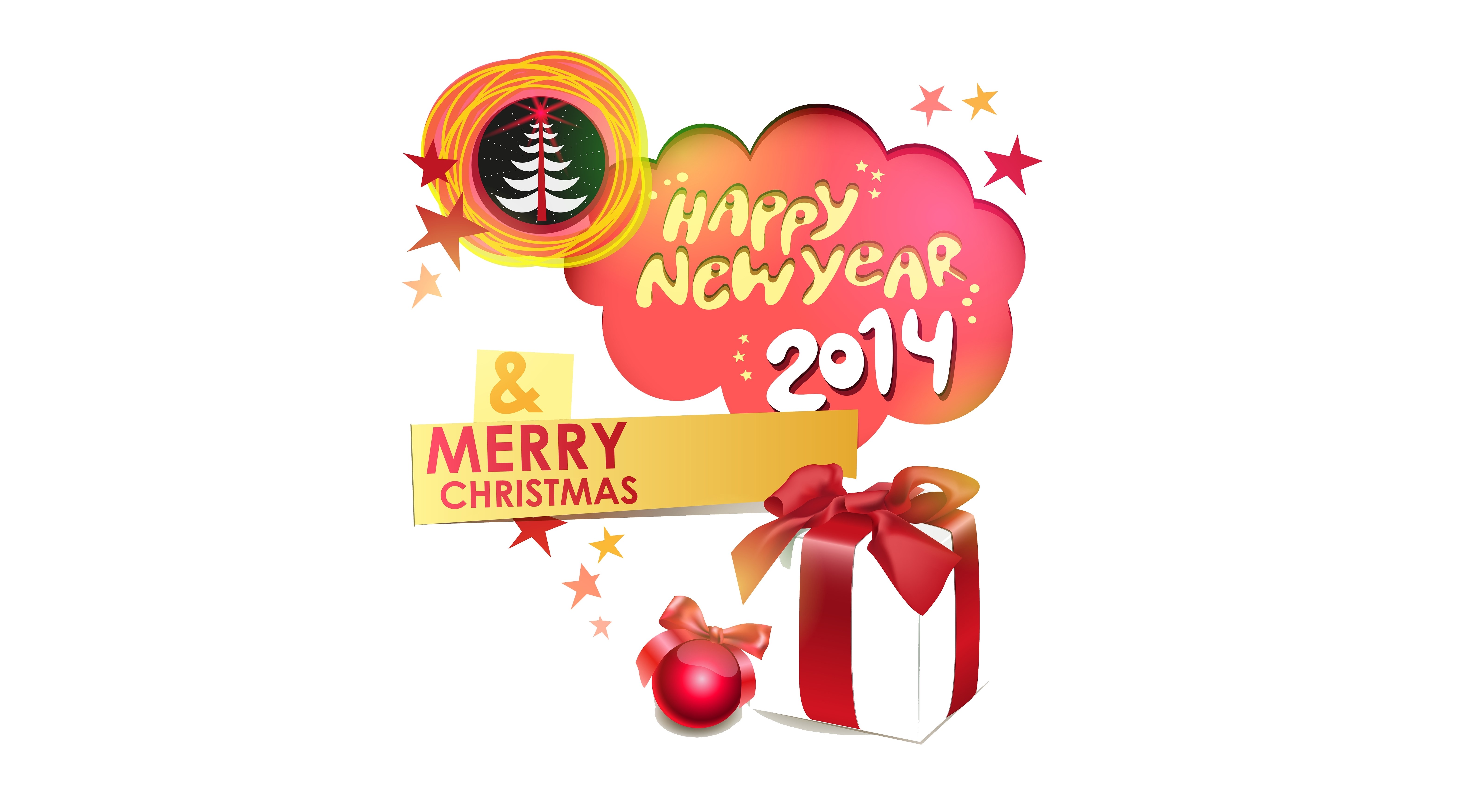 Happy New Year 2014 Merry Christmas Gift HD Wallpaper