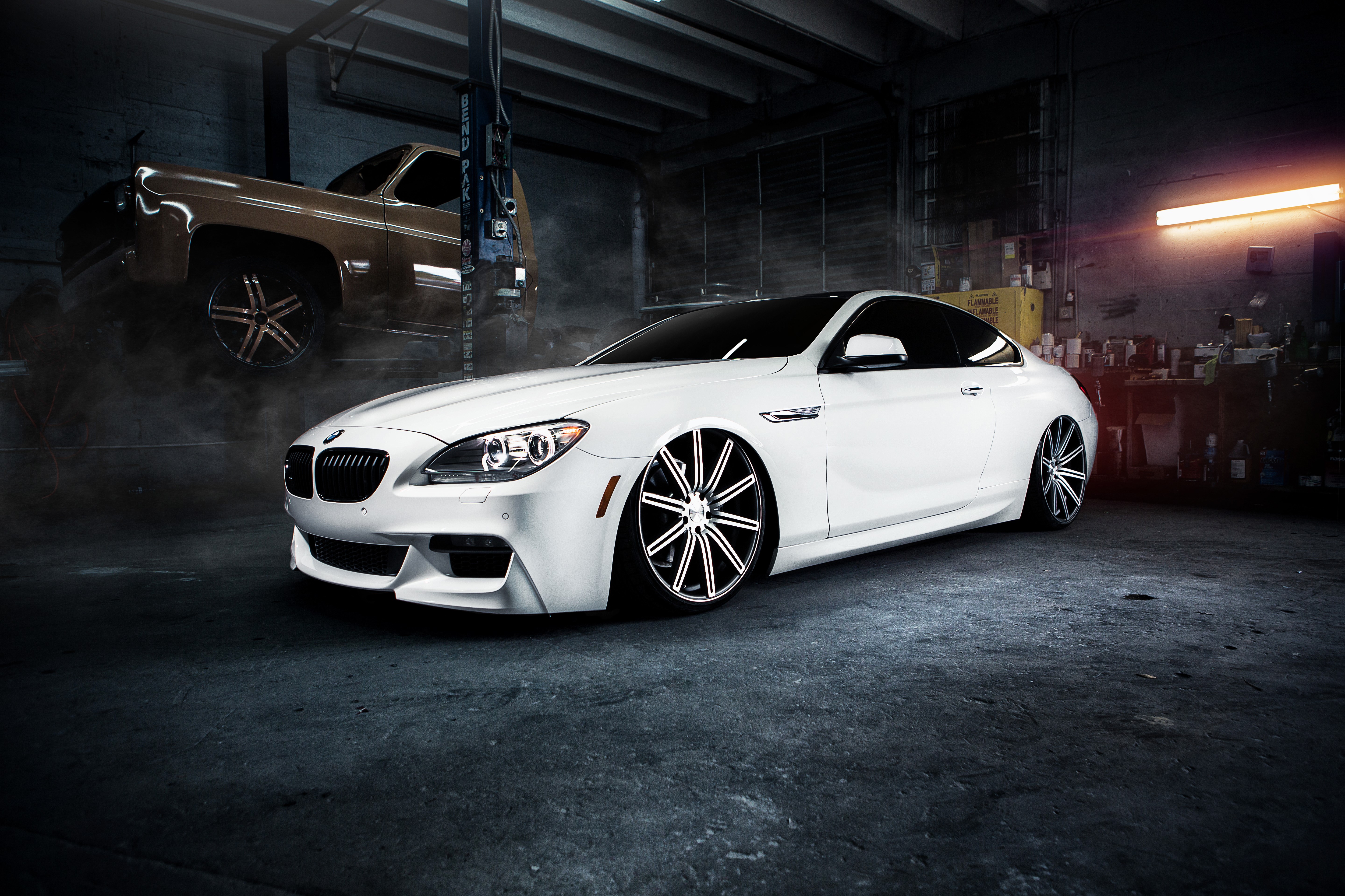 White BMW M6 in a garage HD Wallpaper