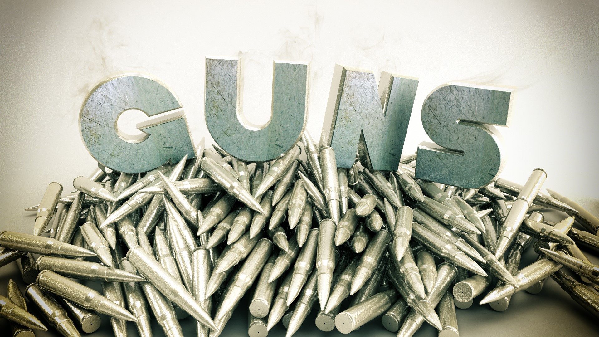 The word GUNS made of metal letters on a pile of bullets HD Wallpaper