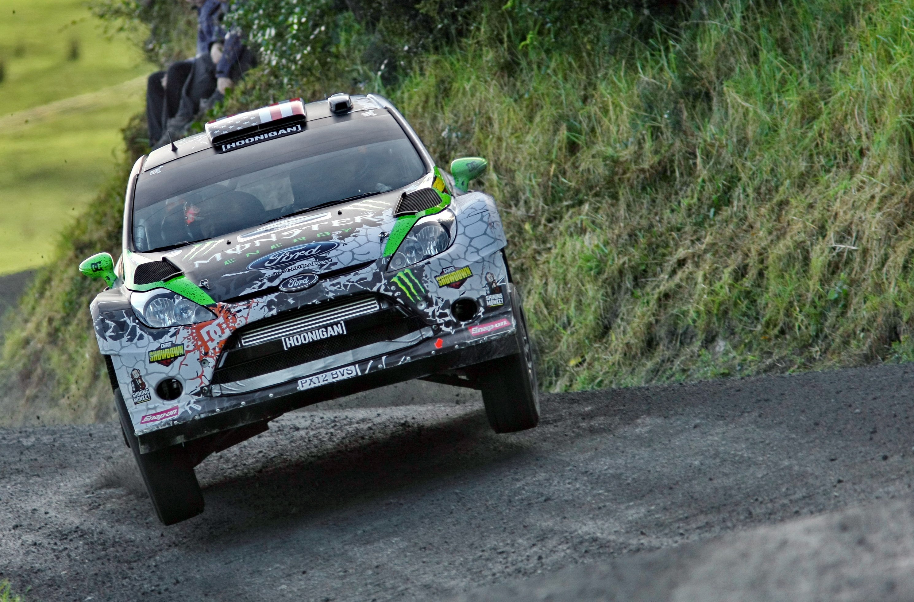 Ford Fiesta rally car on a dirt track HD Wallpaper