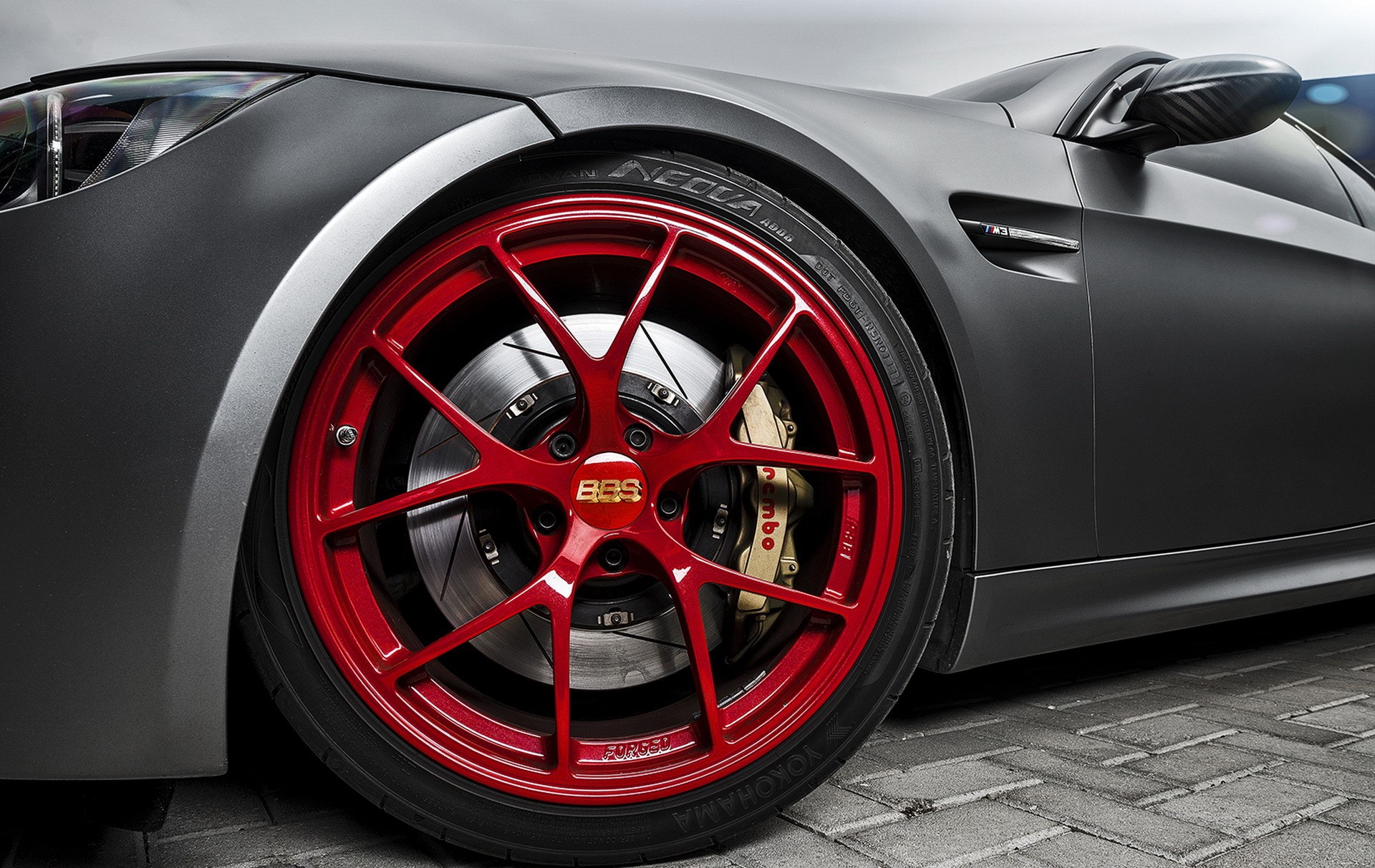 Matte Grey BMW M3 with Red BBS Wheels HD Wallpaper