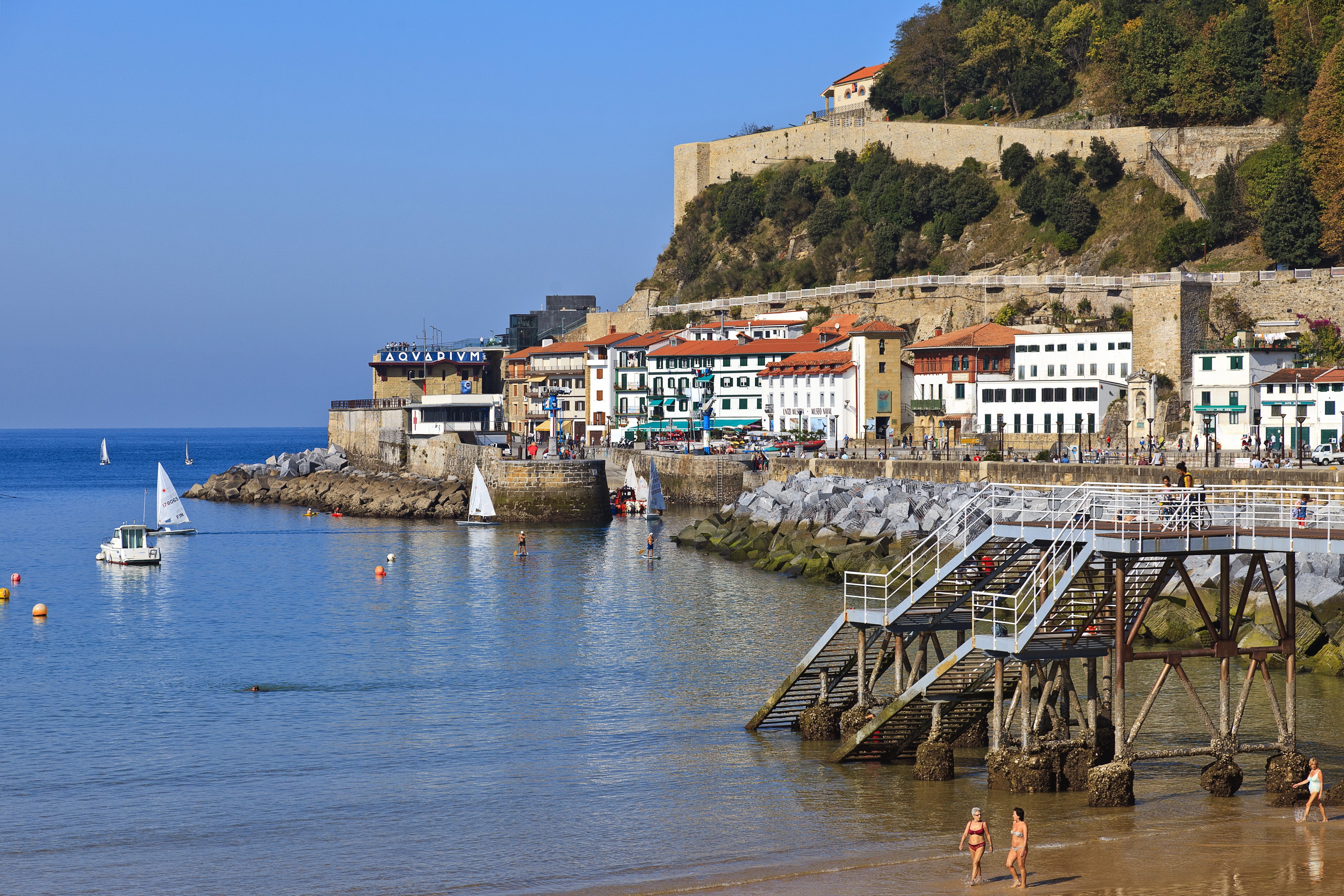 4K Spain Coast Houses and Stairs HD Wallpaper