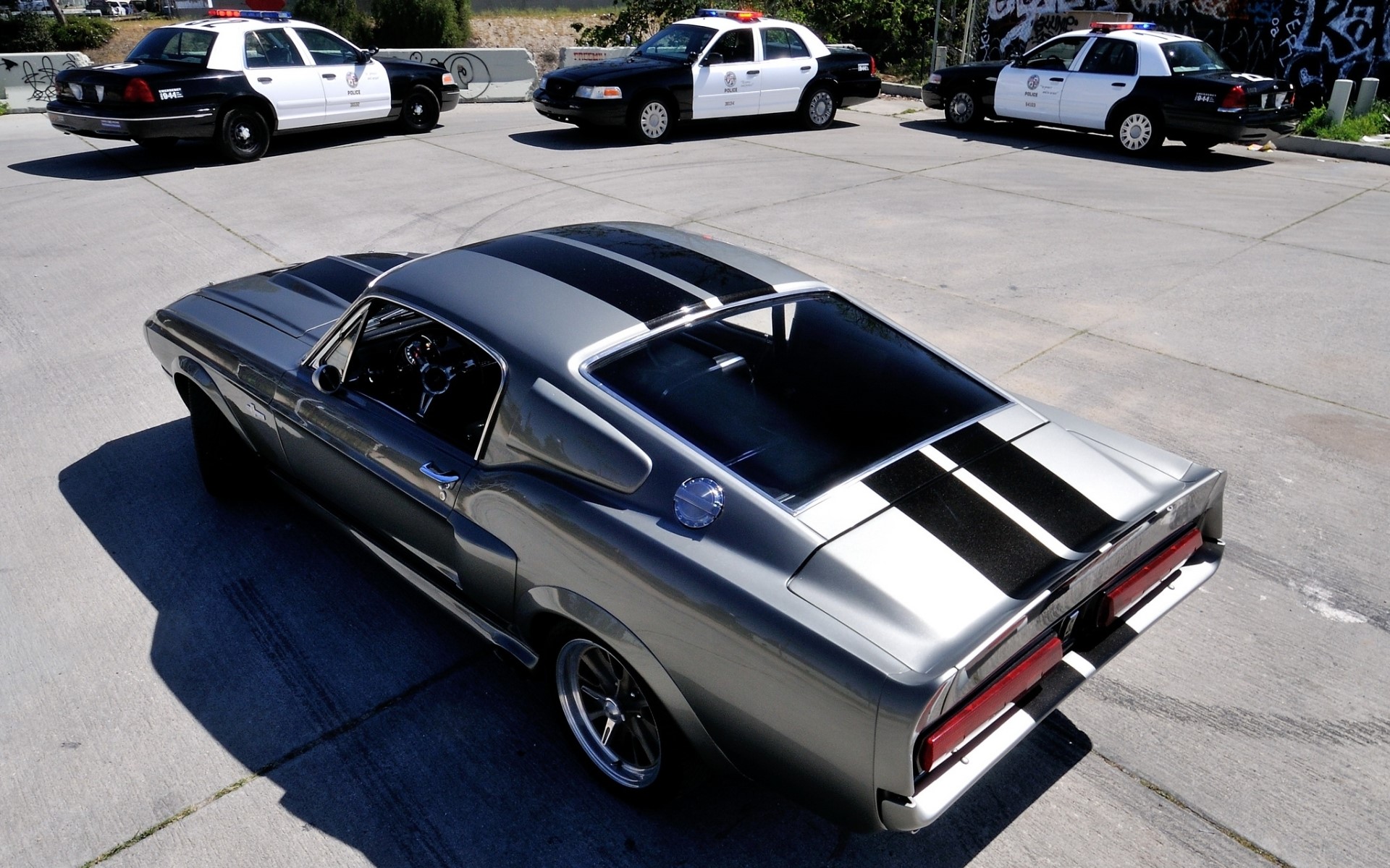 Ford Mustang GT500 with police cars HD Wallpaper