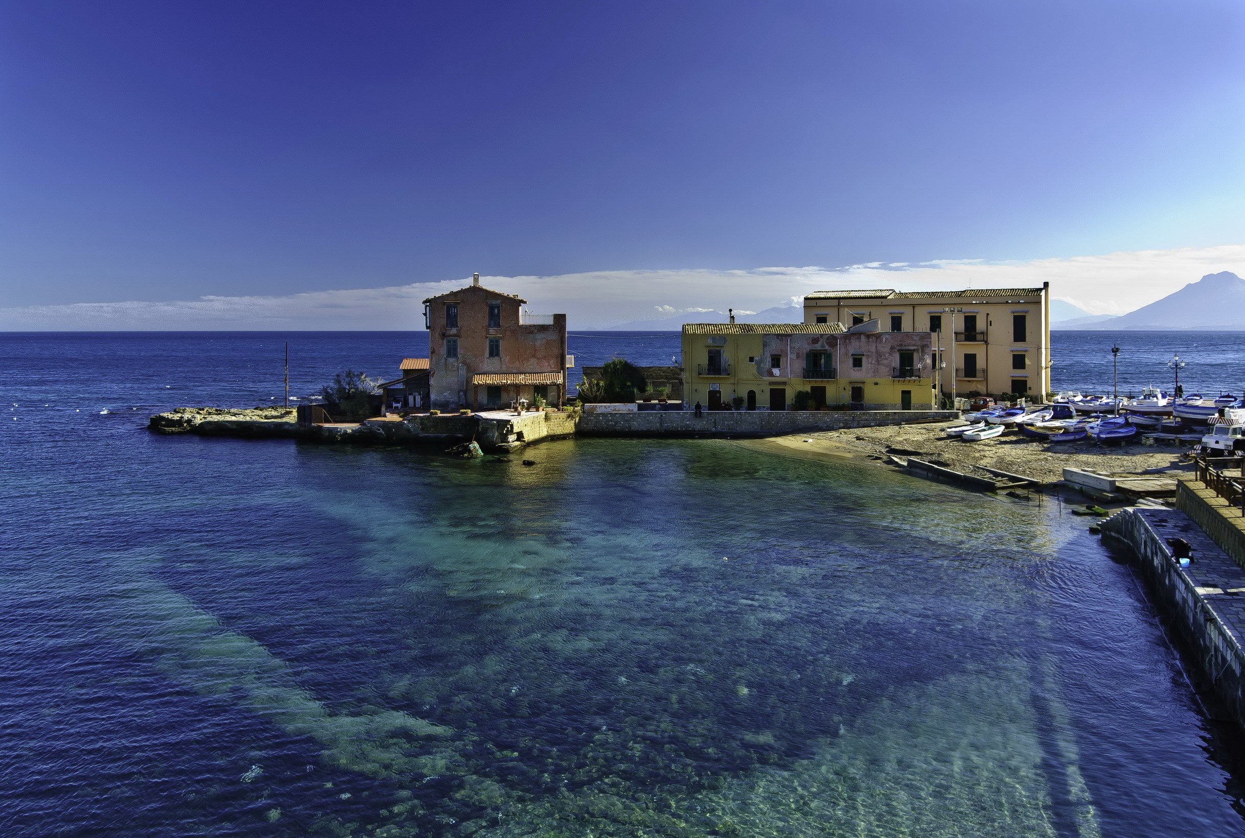 Santa Flavia, Sicilia, Italy: Coastal buildings and boats by the sea HD Wallpaper