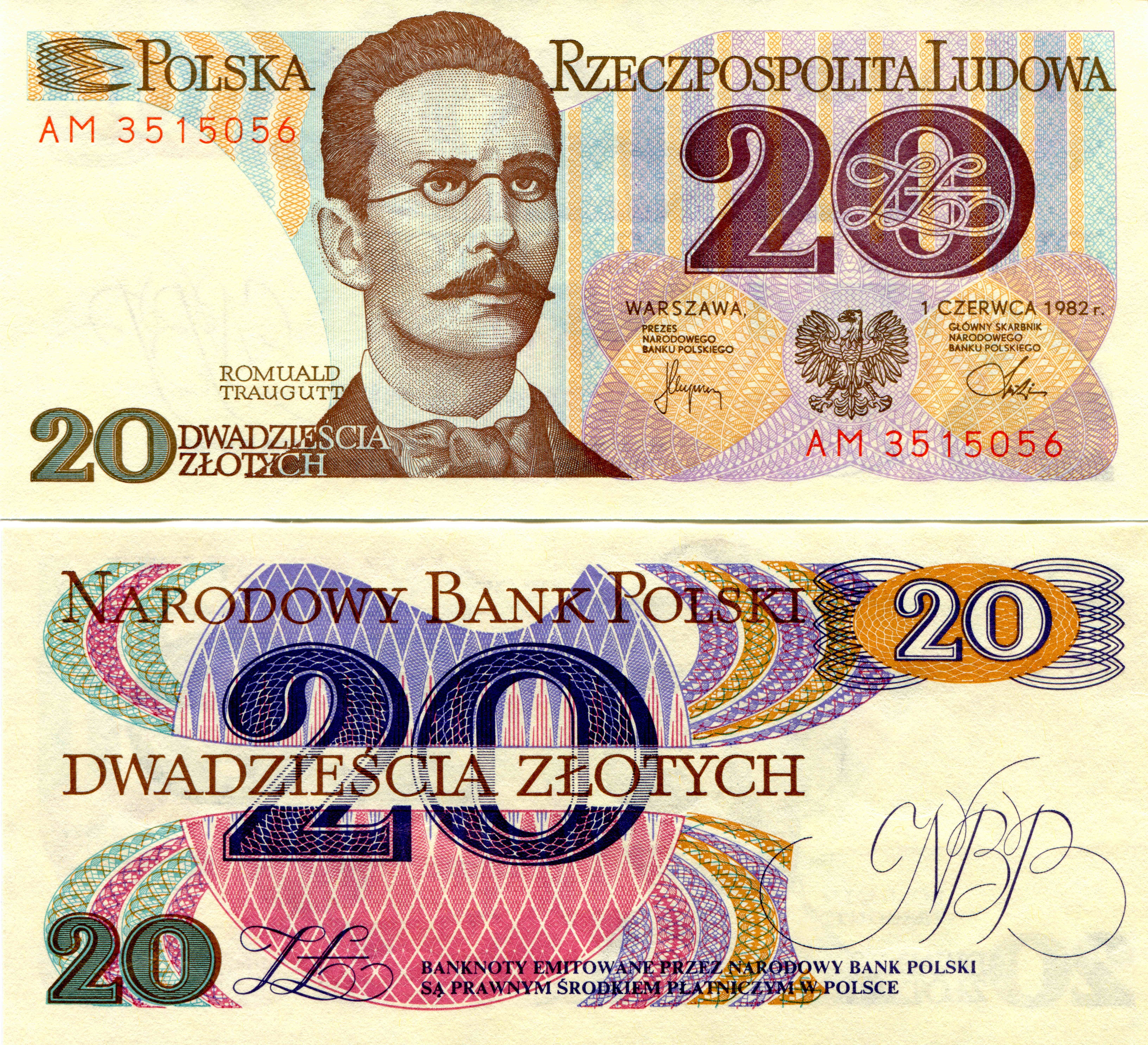 20 Zlotys Banknote featuring Romuald Traugutt HD Wallpaper