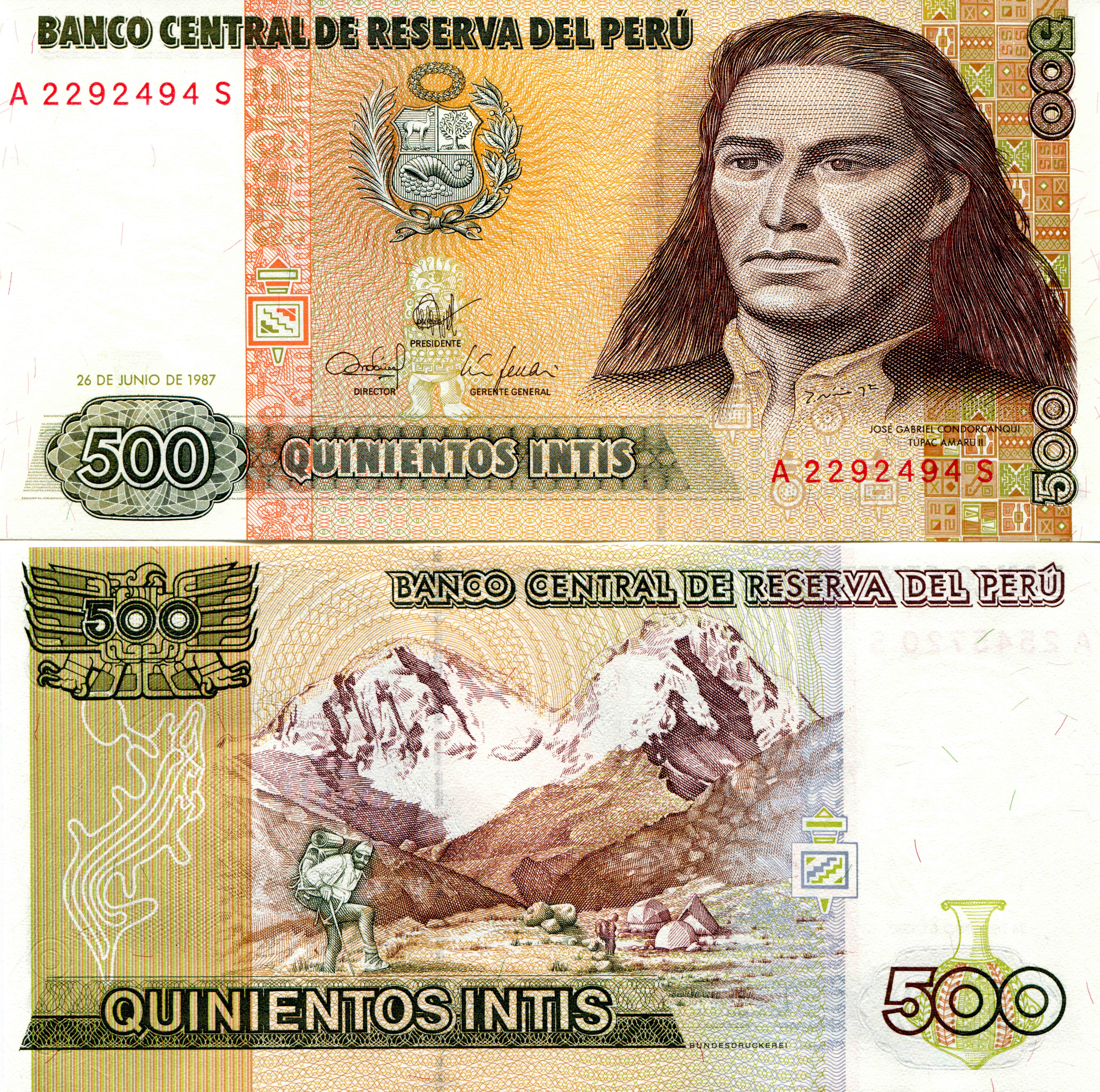 500 Peruvian Inti banknote featuring Jose Gabriel Condorcanqui HD Wallpaper