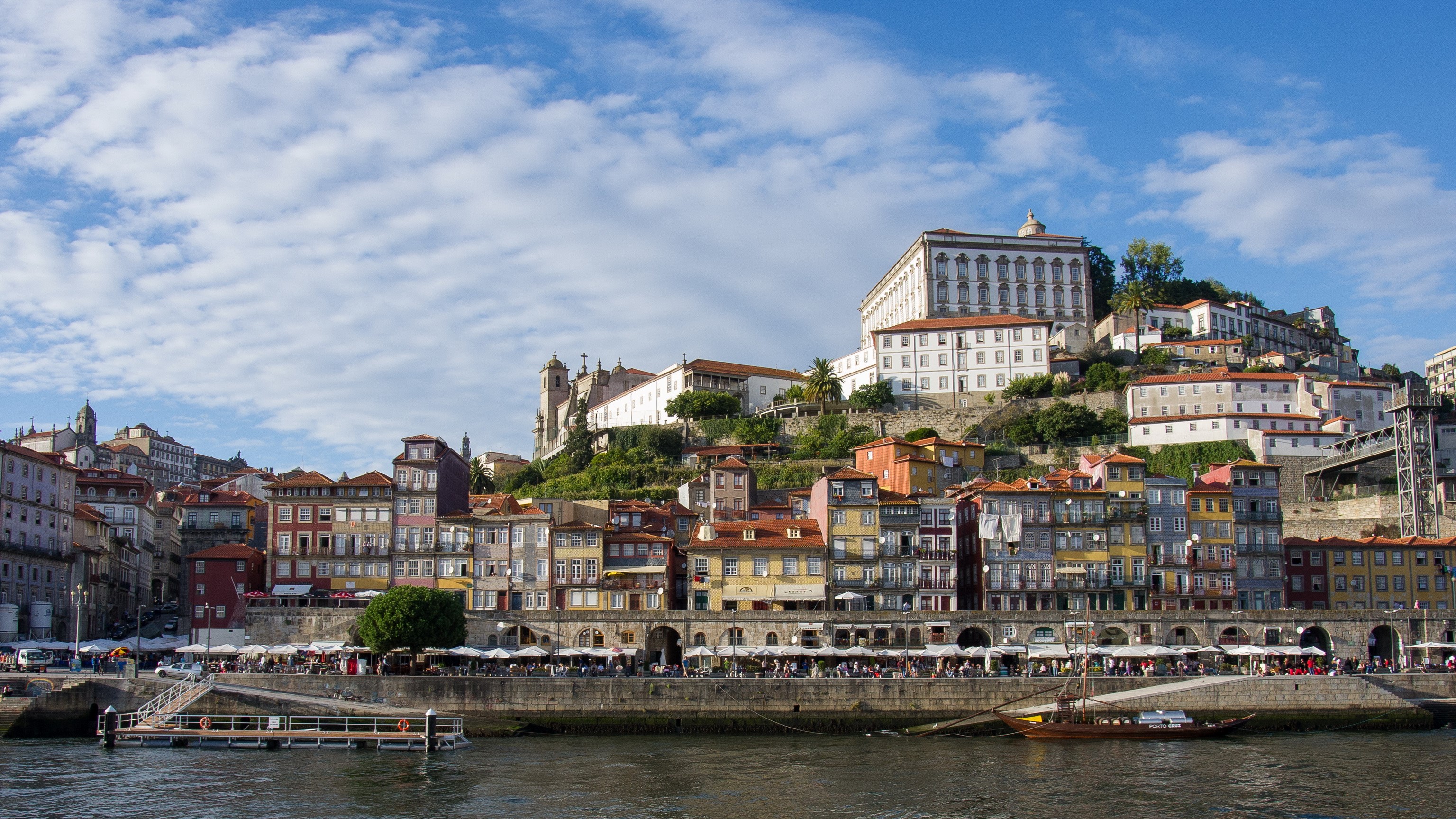 Porto, Portugal waterfront with colorful buildings and river HD Wallpaper