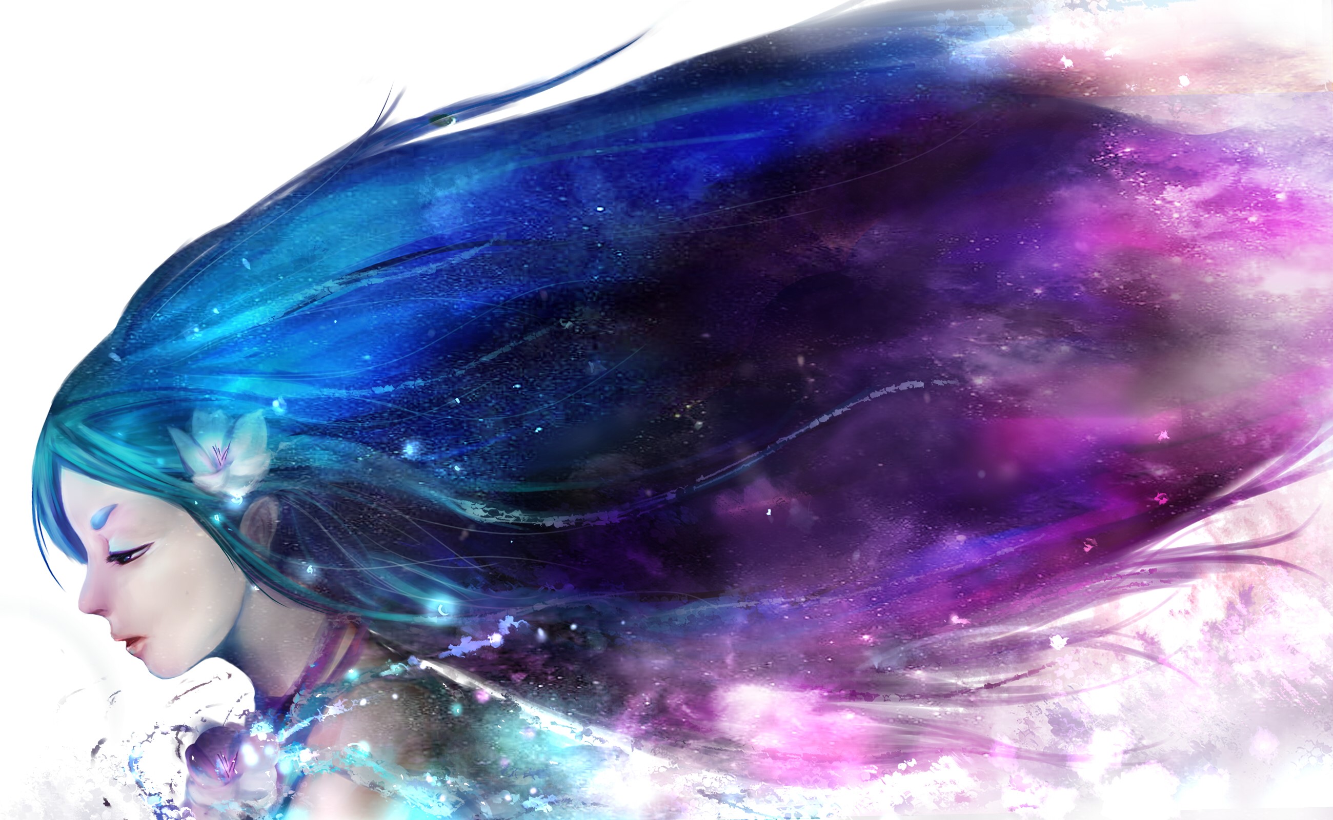 Woman with galaxy-like blue and purple hair HD Wallpaper