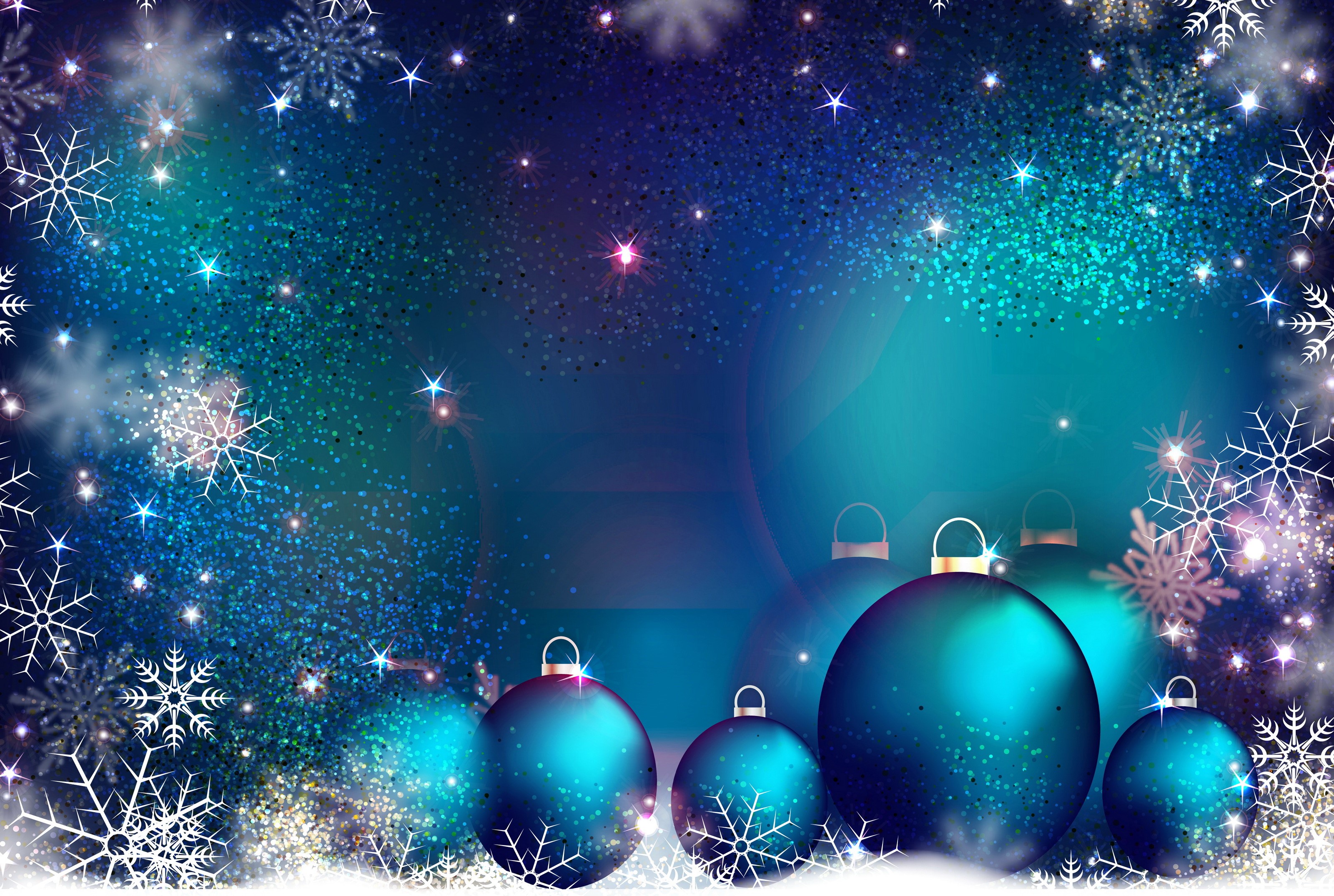 Christmas Ornaments and Snowflakes on a Blue Background HD Wallpaper
