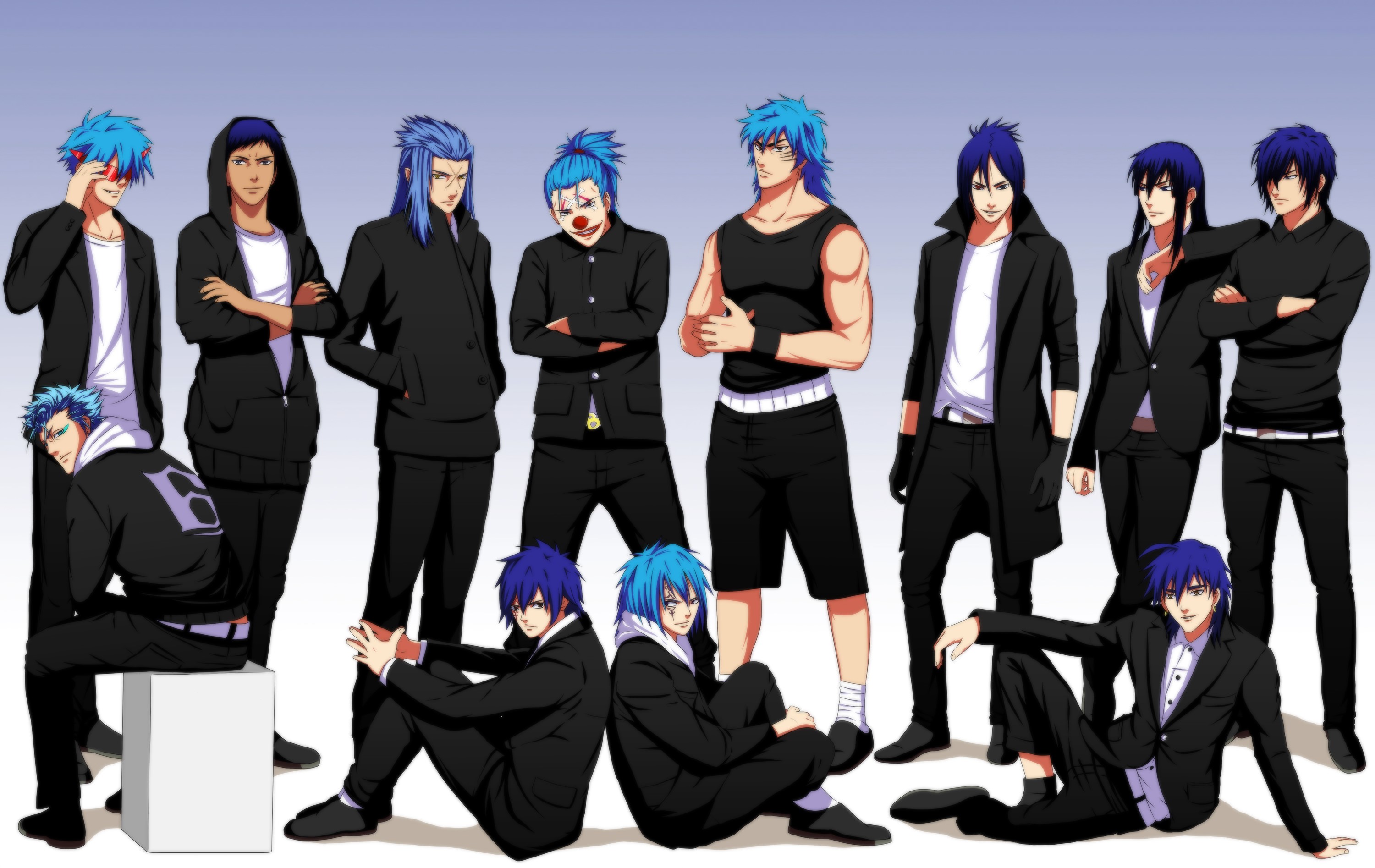 Group of young men with blue hair HD Wallpaper
