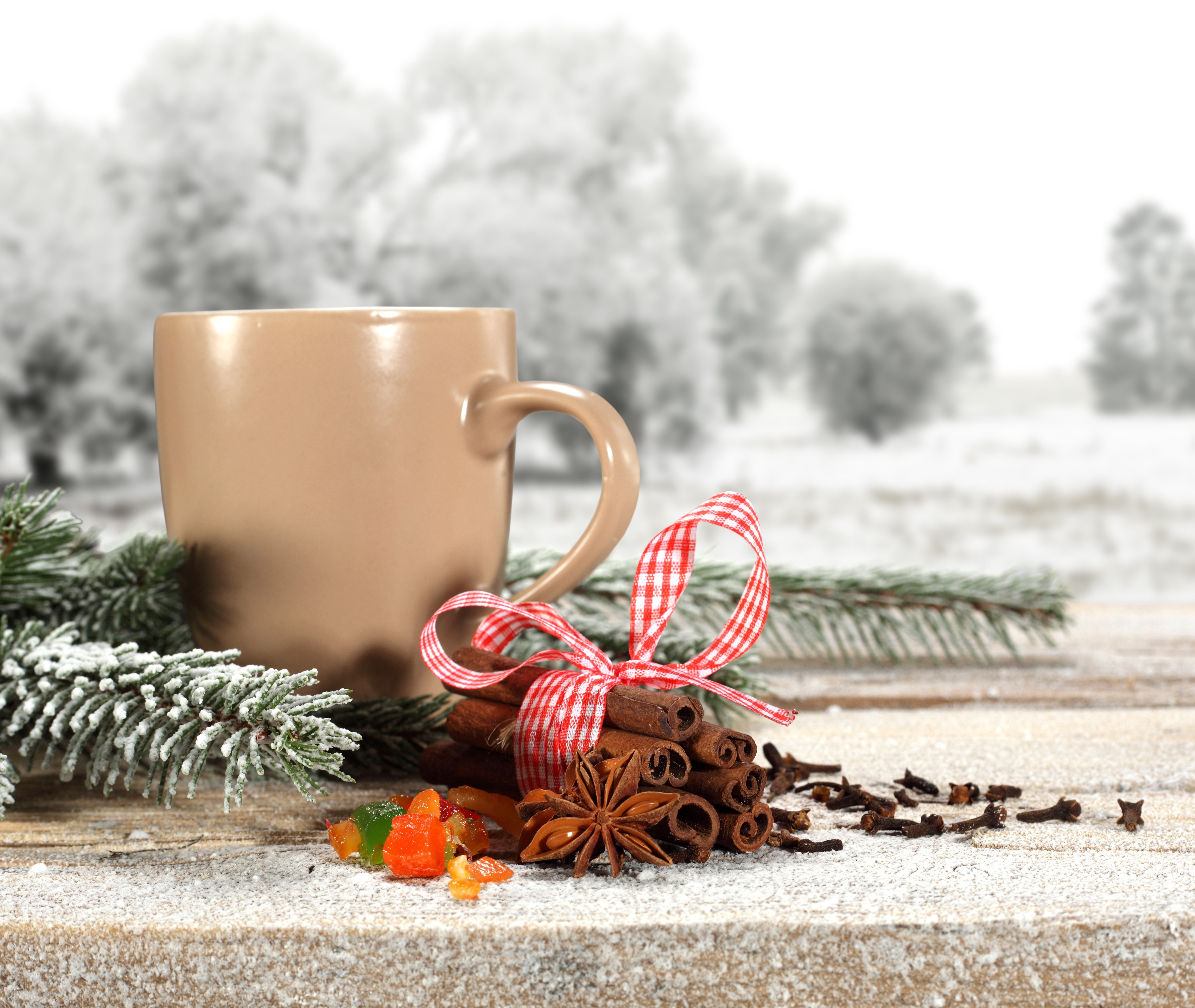 Christmas still life with mug and spices HD Wallpaper