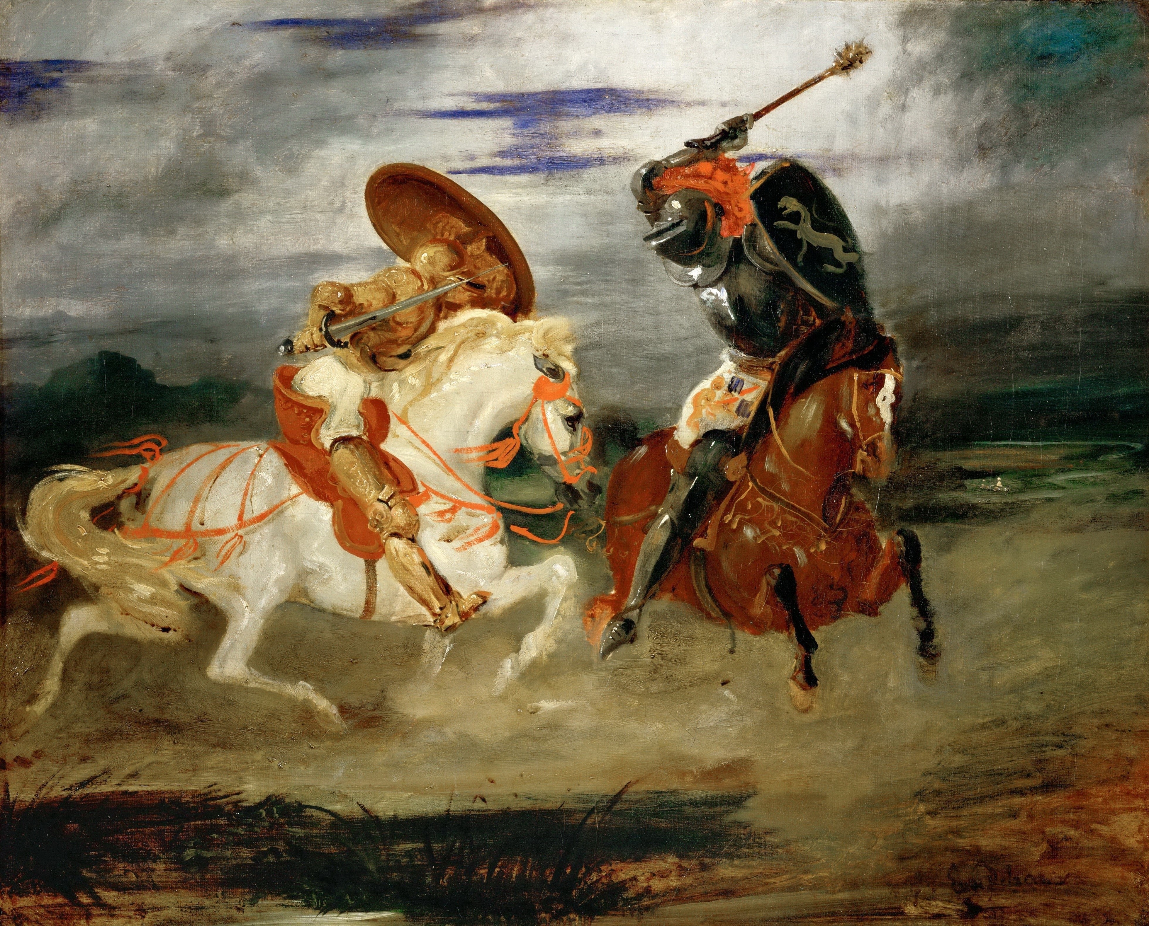 4K, Delacroix Eugene Joust, Knights on Horses HD Wallpaper