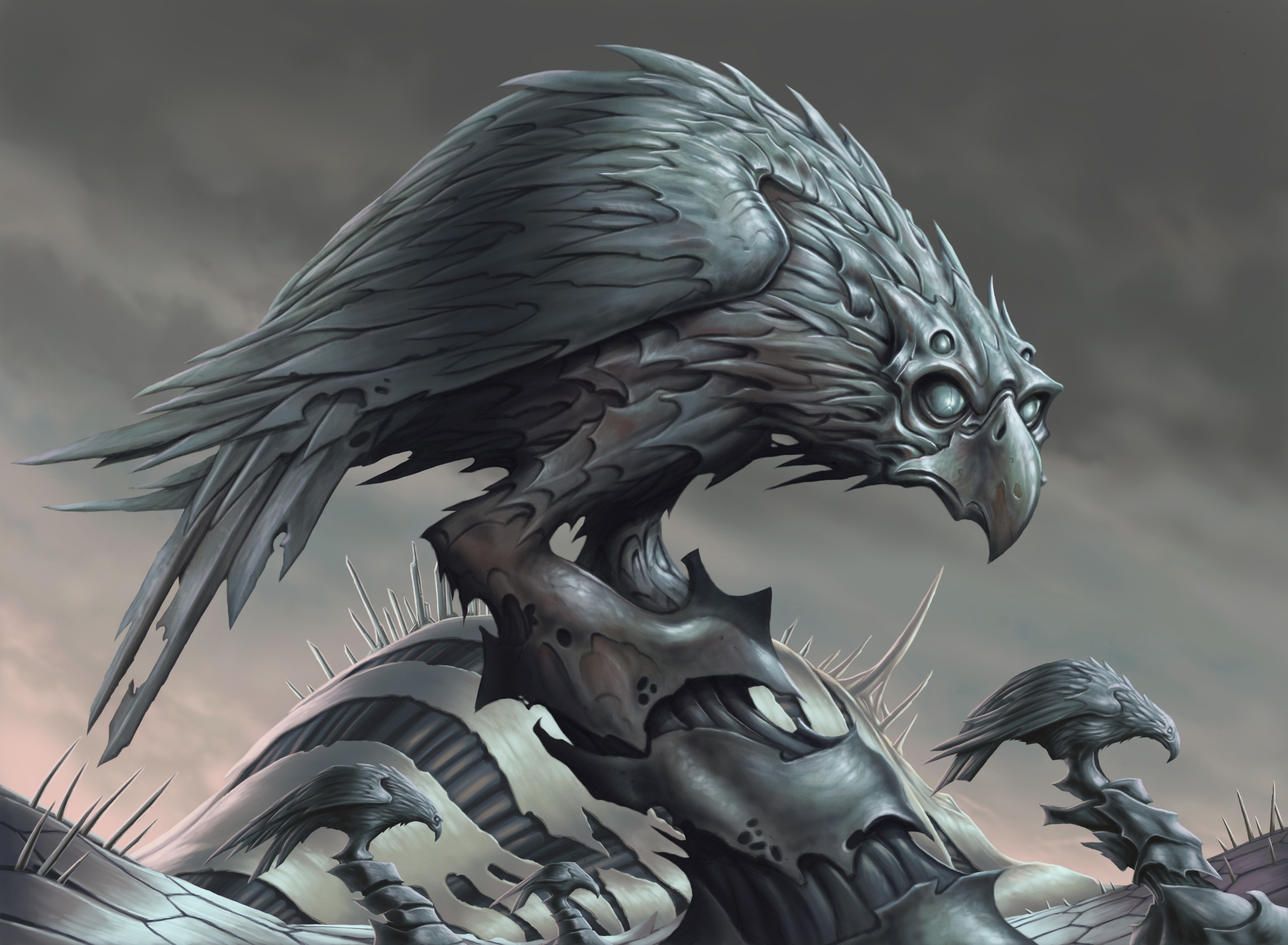 Mechanical Crows in a Desolate Landscape HD Wallpaper