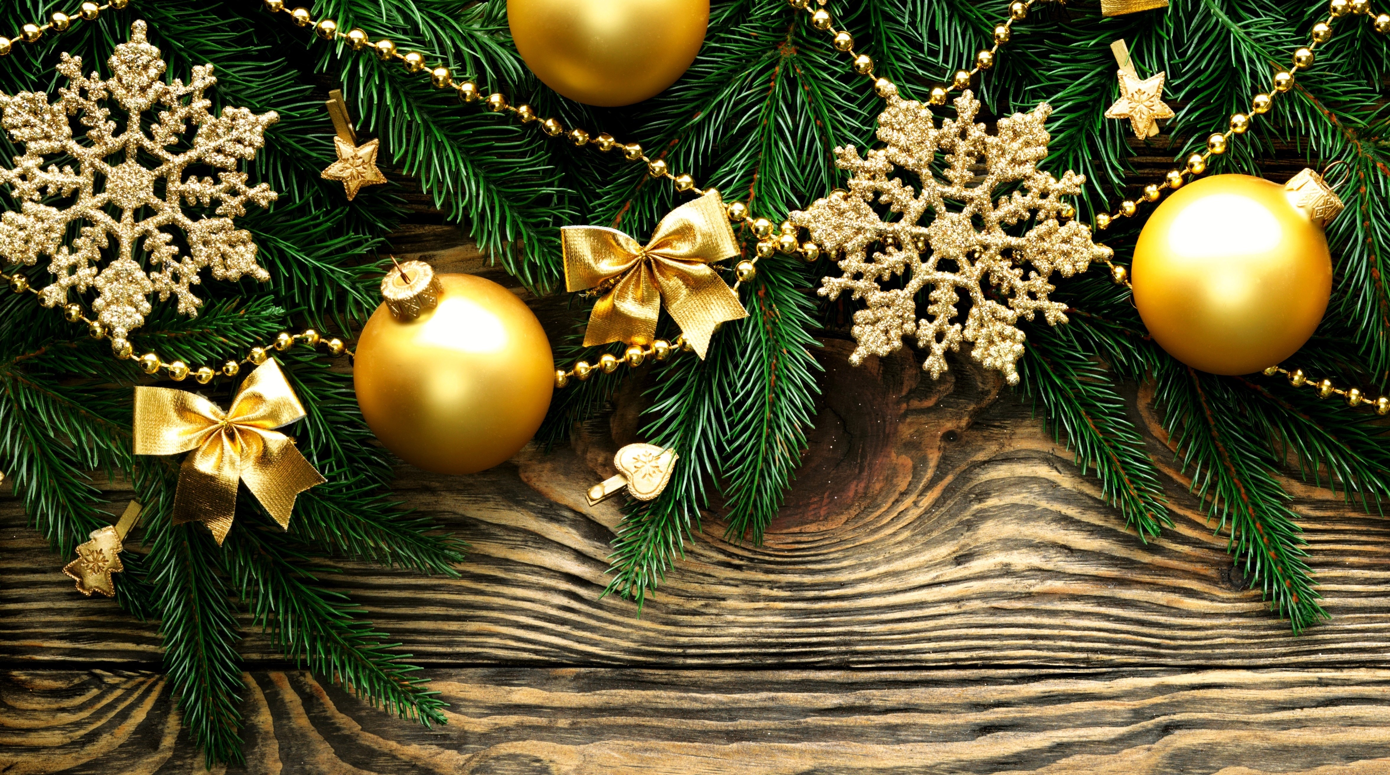 Christmas Decorations with Pine Branches and Ornaments HD Wallpaper